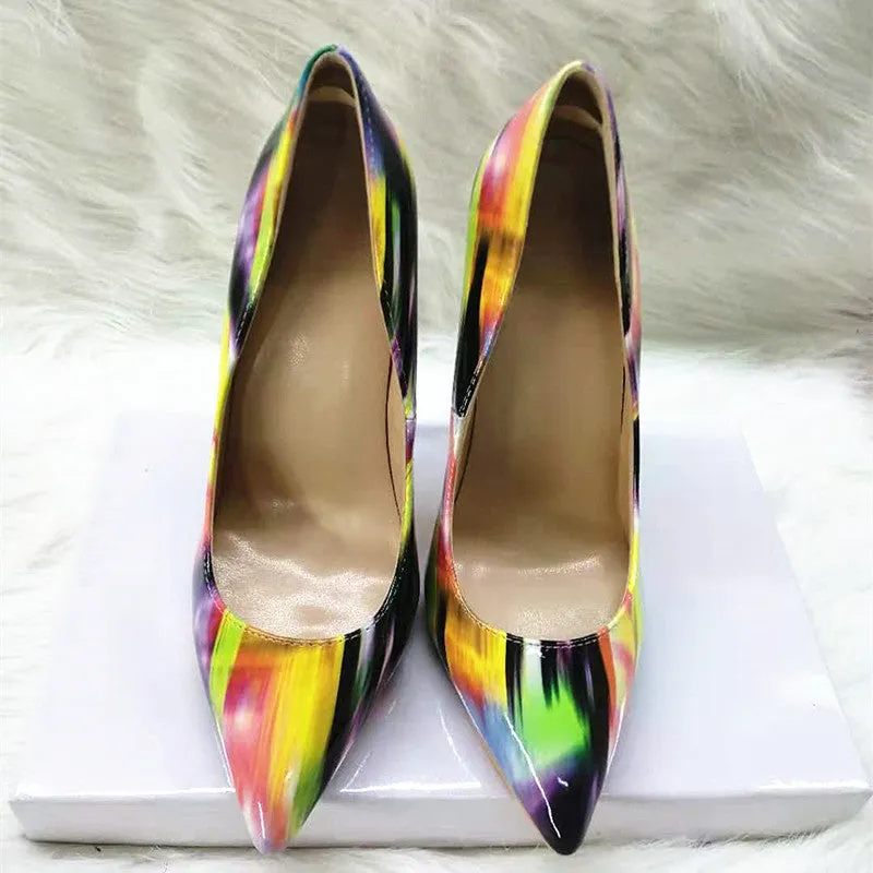 High-heels with Colorful Patterns Women Party Shoes