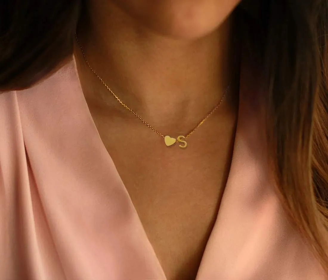 Initial Heart Necklace,18K Gold Plated Stainless Steel Tiny Heart Letter Necklace Personalized Monogram Name Necklace for Women