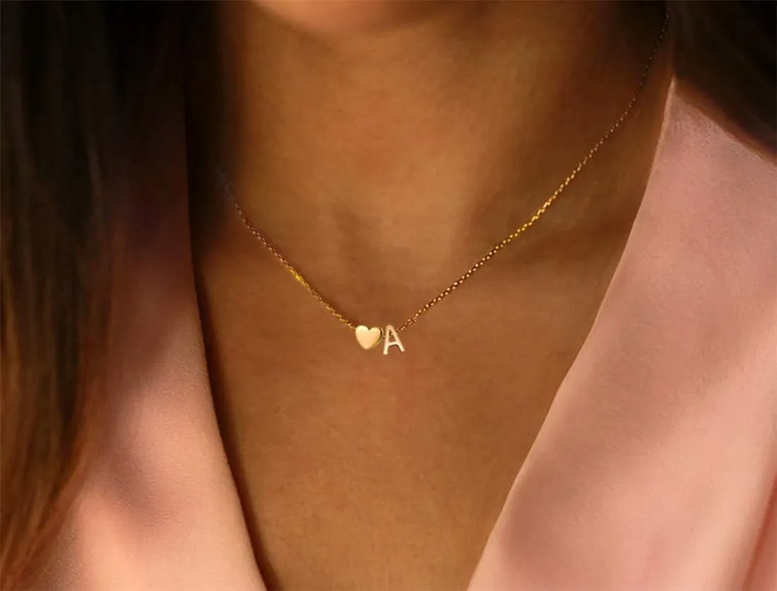 Initial Heart Necklace,18K Gold Plated Stainless Steel Tiny Heart Letter Necklace Personalized Monogram Name Necklace for Women