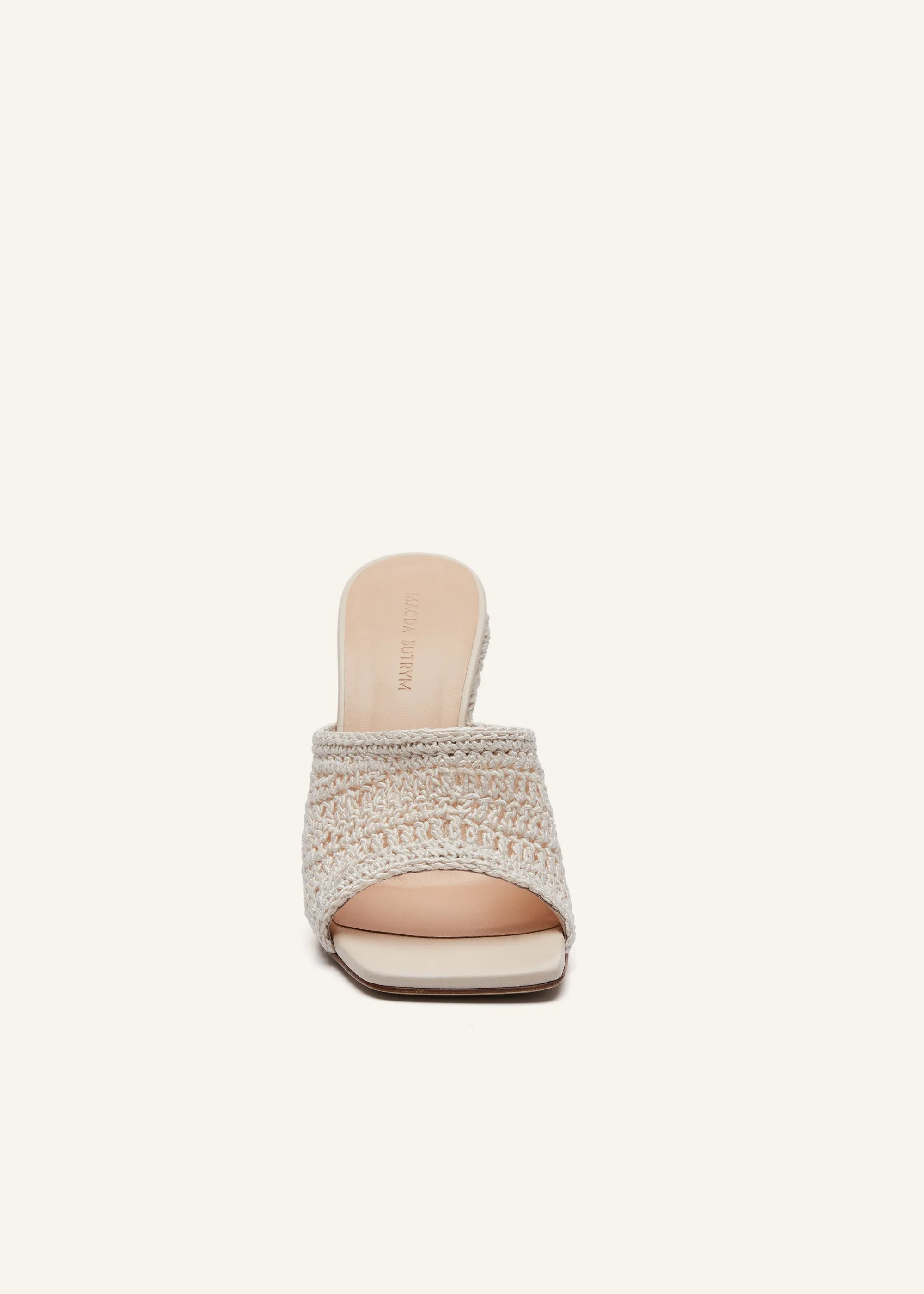 Inverted wedge mule in cream crochet