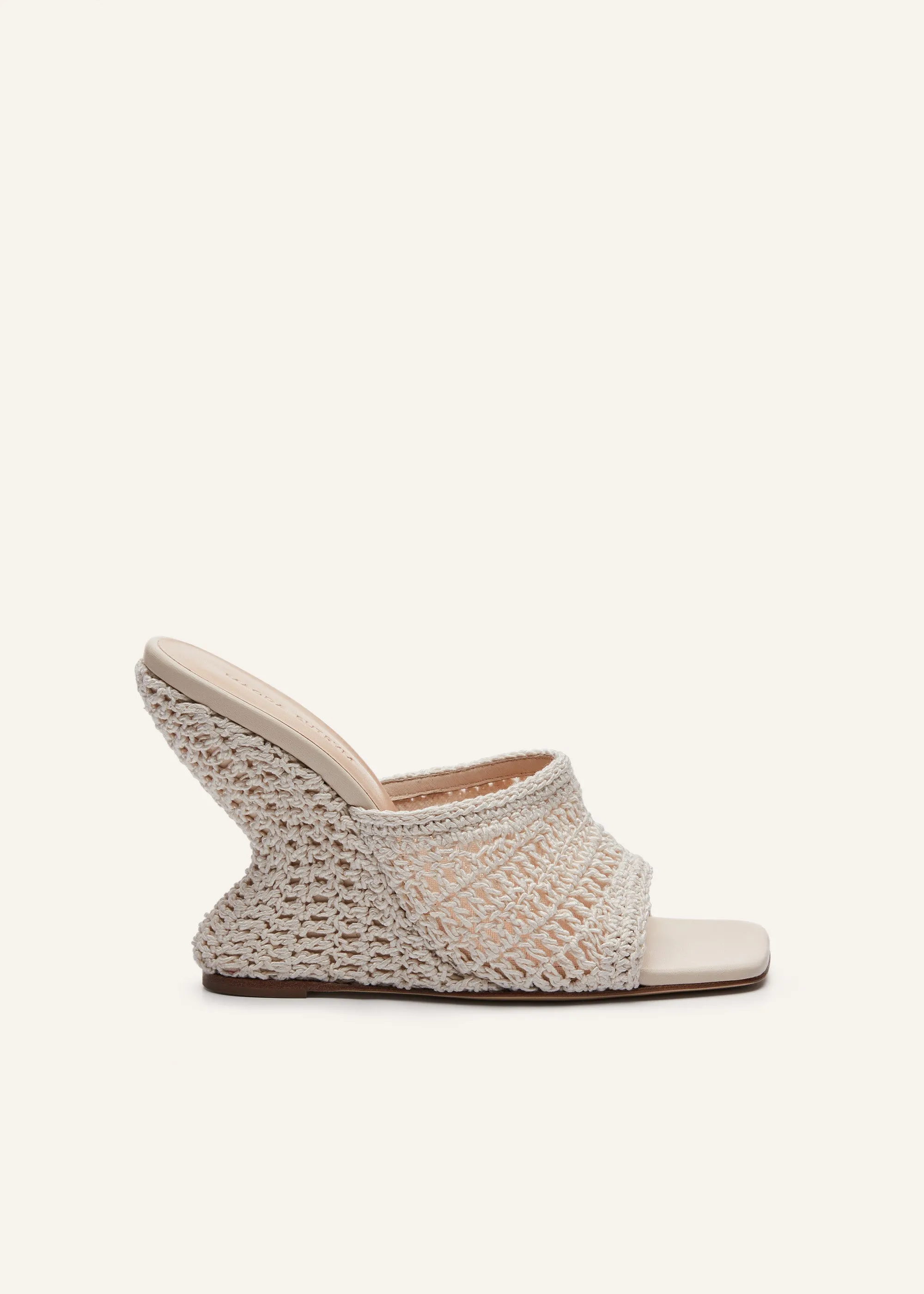 Inverted wedge mule in cream crochet