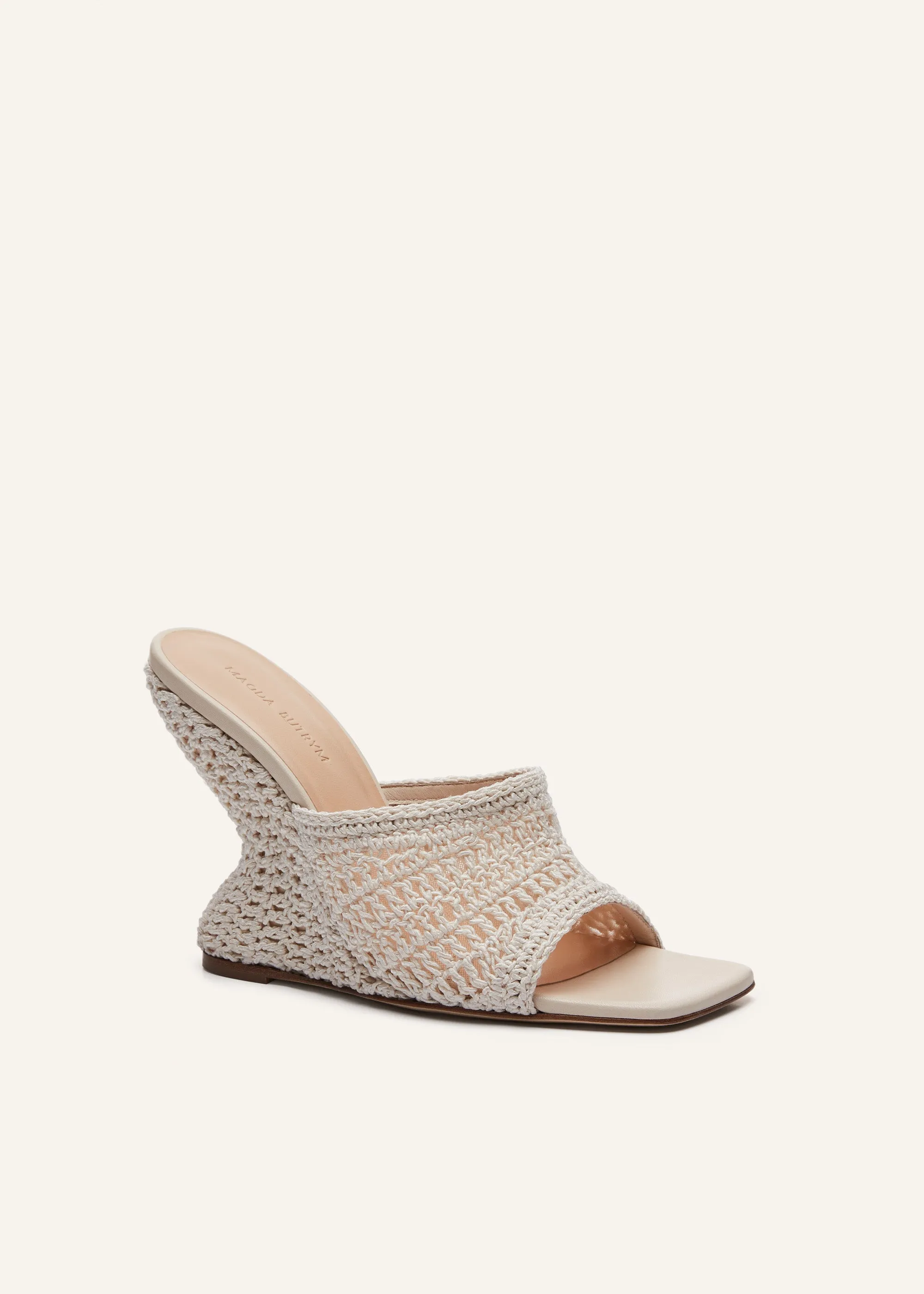 Inverted wedge mule in cream crochet