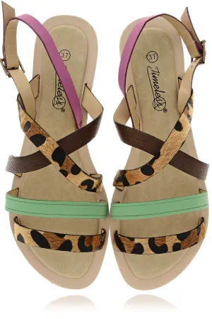 LEOPARD Green Fuchsia Sandals