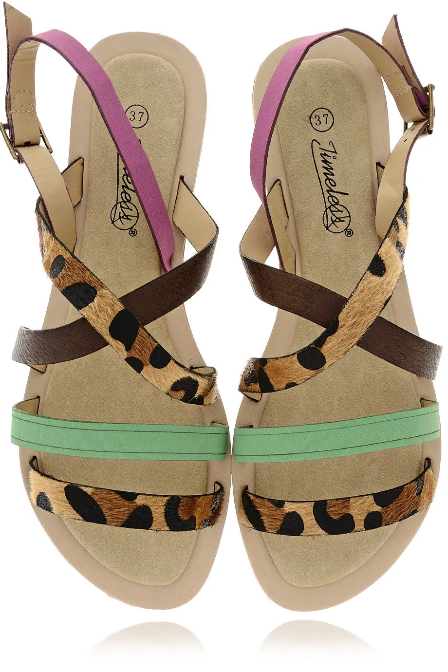 LEOPARD Green Fuchsia Sandals