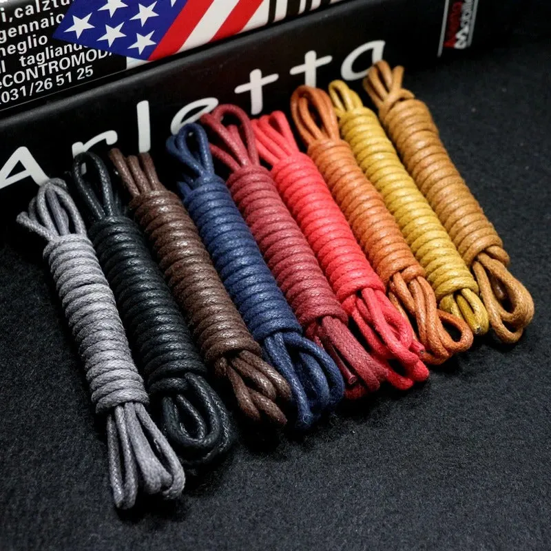 Light and Thin Waxed Round Shoelaces for Leather Shoes