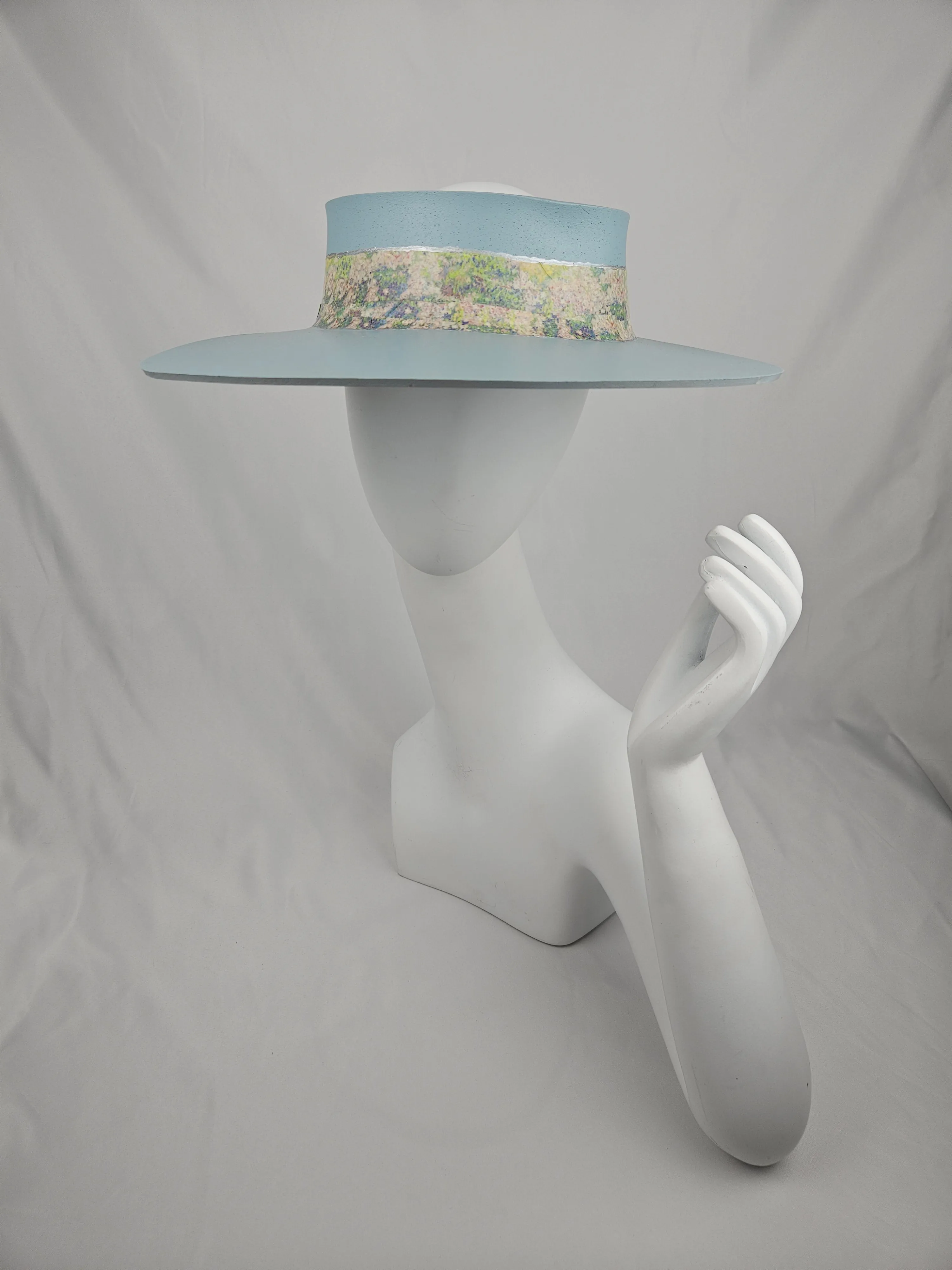 Light Blue "LadyEVA" Visor Hat with Monet Style Floral Band