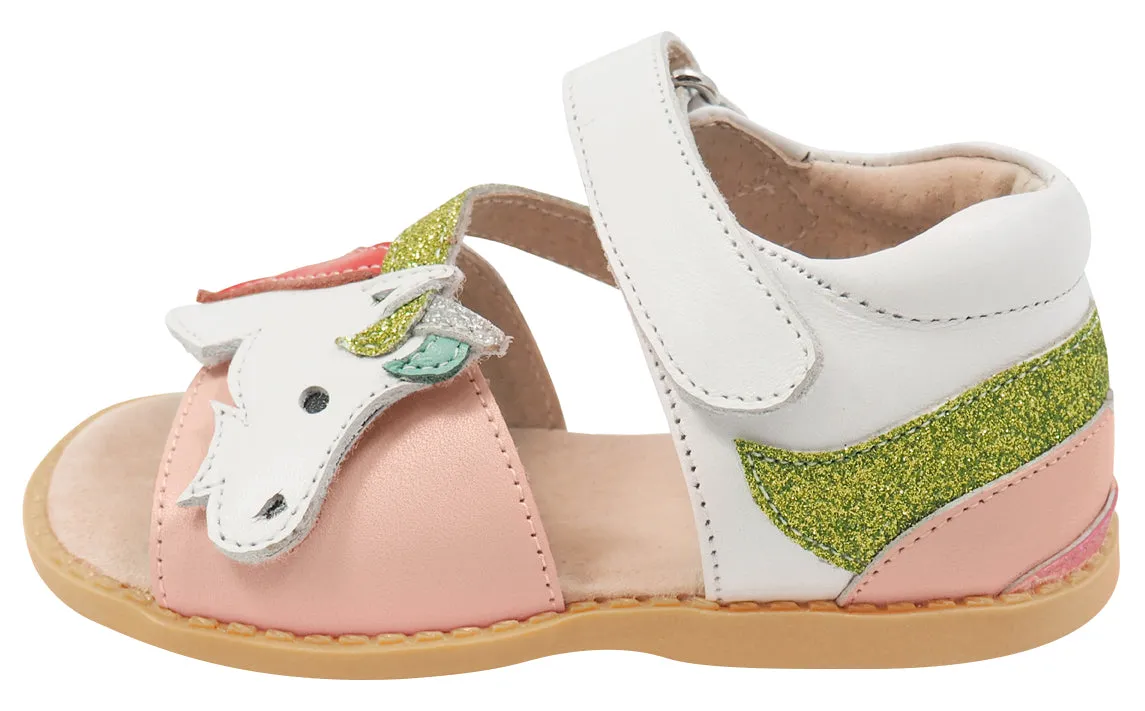 Livie & Luca Girl's Unicorn Sandals, White Rainbow