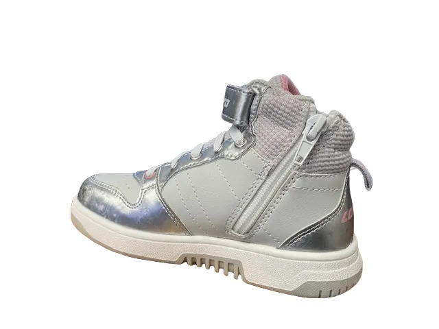 Lotto sneakers alta da bambina con zip e laccio elastico Roket AMF III Mid Metal 218172 9F2 mushroom gray-white-silver