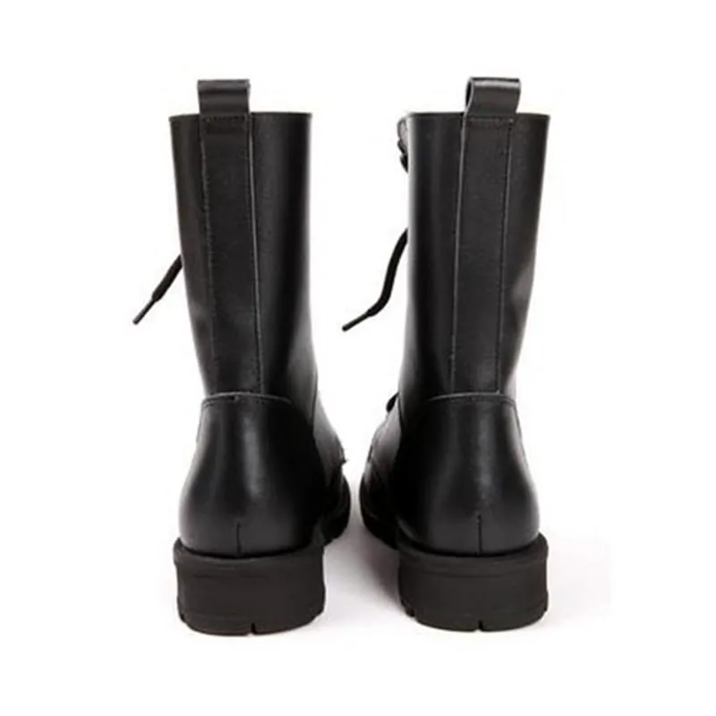 Low Heel Rivets Black Gothic Belted Boots