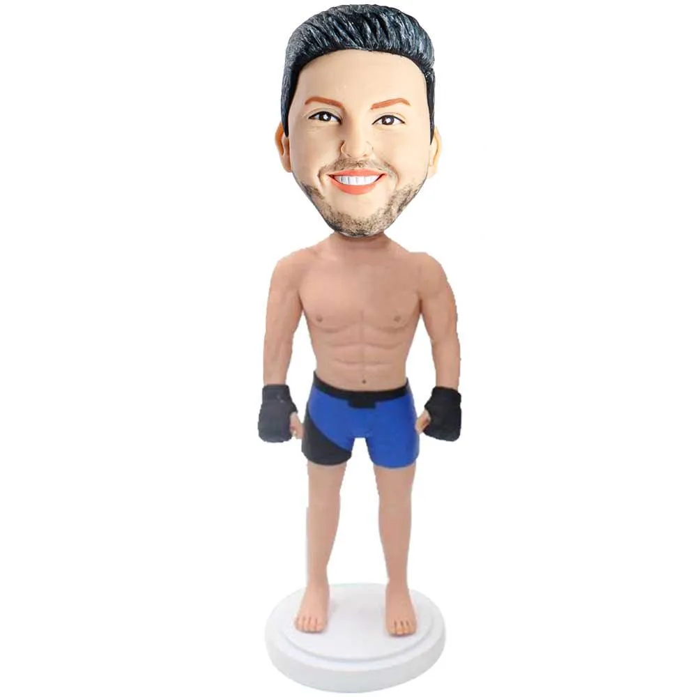 Male Boxer In Black Boxing Gloves Custom Figure Bobblehead