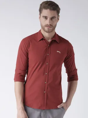 Men Red Solid Cotton Regular Fit Shirt