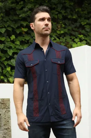 Men's Modern Navy GUAYABERA Shirt