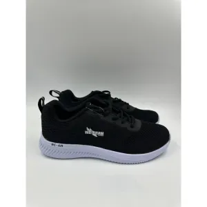 Men's Size 8.5 Black Sneakers with White Accents, Perfect for All Day Movement