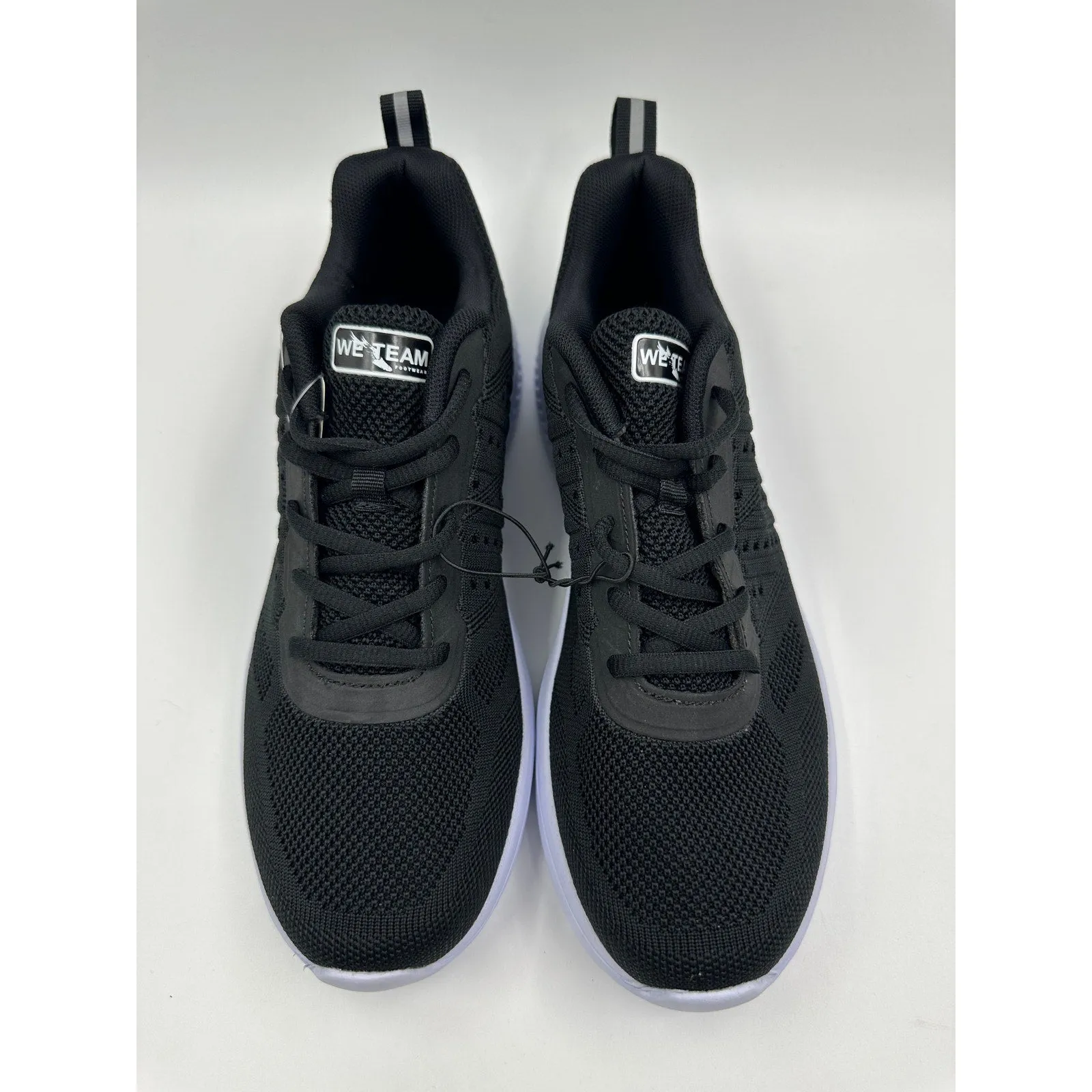 Men's Size 8.5 Black Sneakers with White Accents, Perfect for All Day Movement