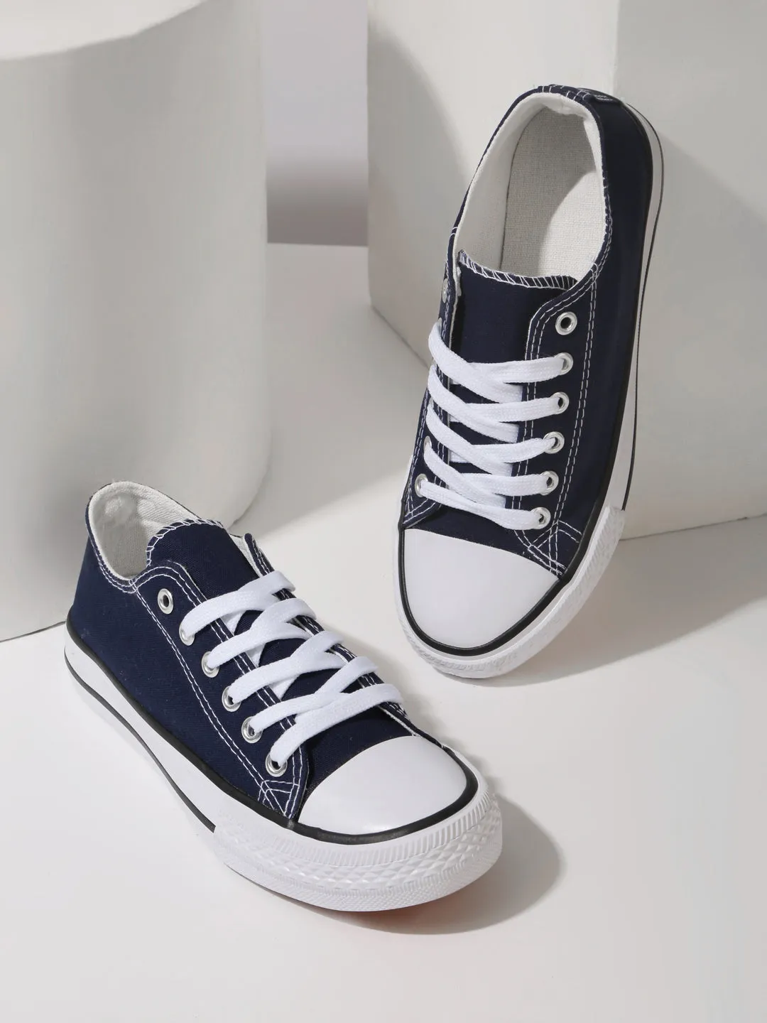 Navy Blue Lace Up Sneakers (TC-CAN1-NVY)