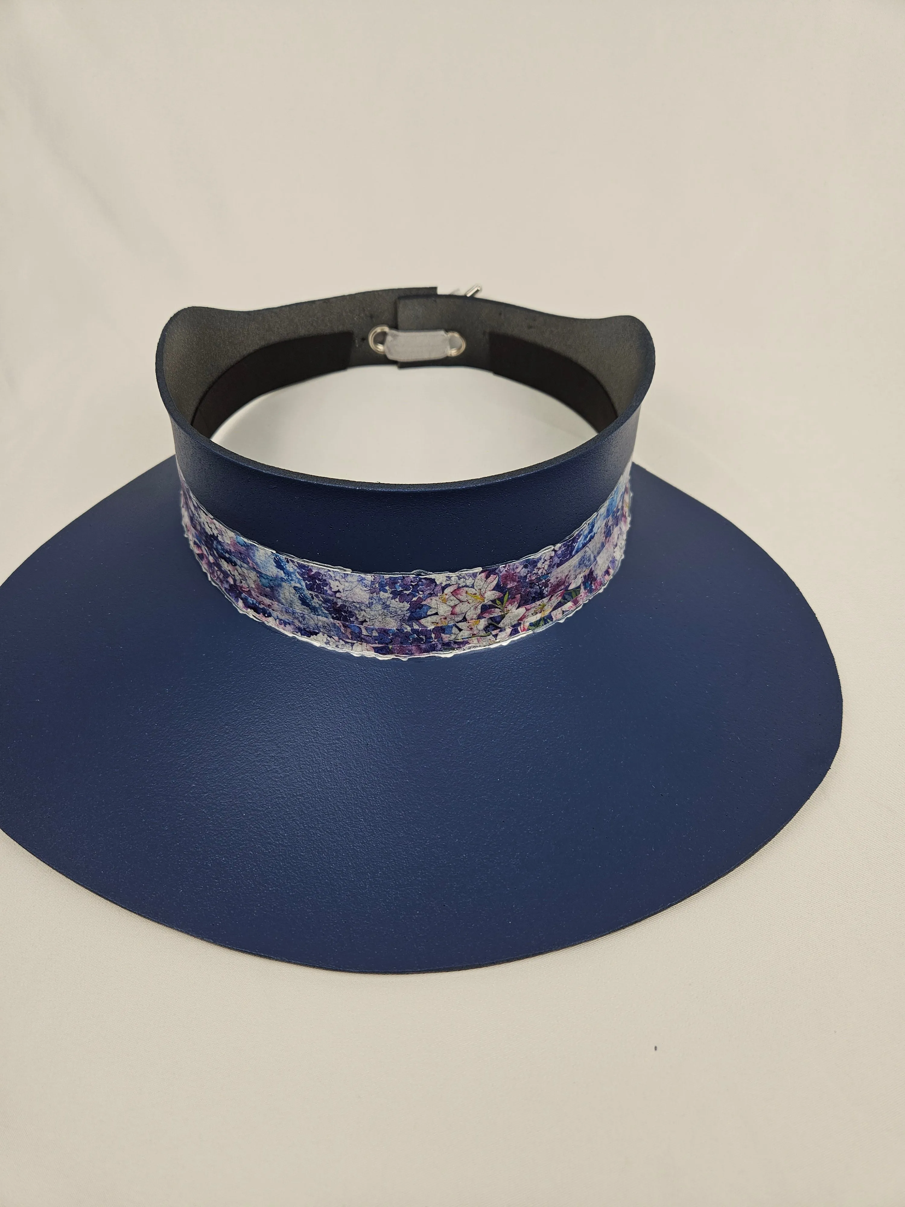 Navy Blue "LadyEVA" Visor Hat with Blue and Purple Floral Band