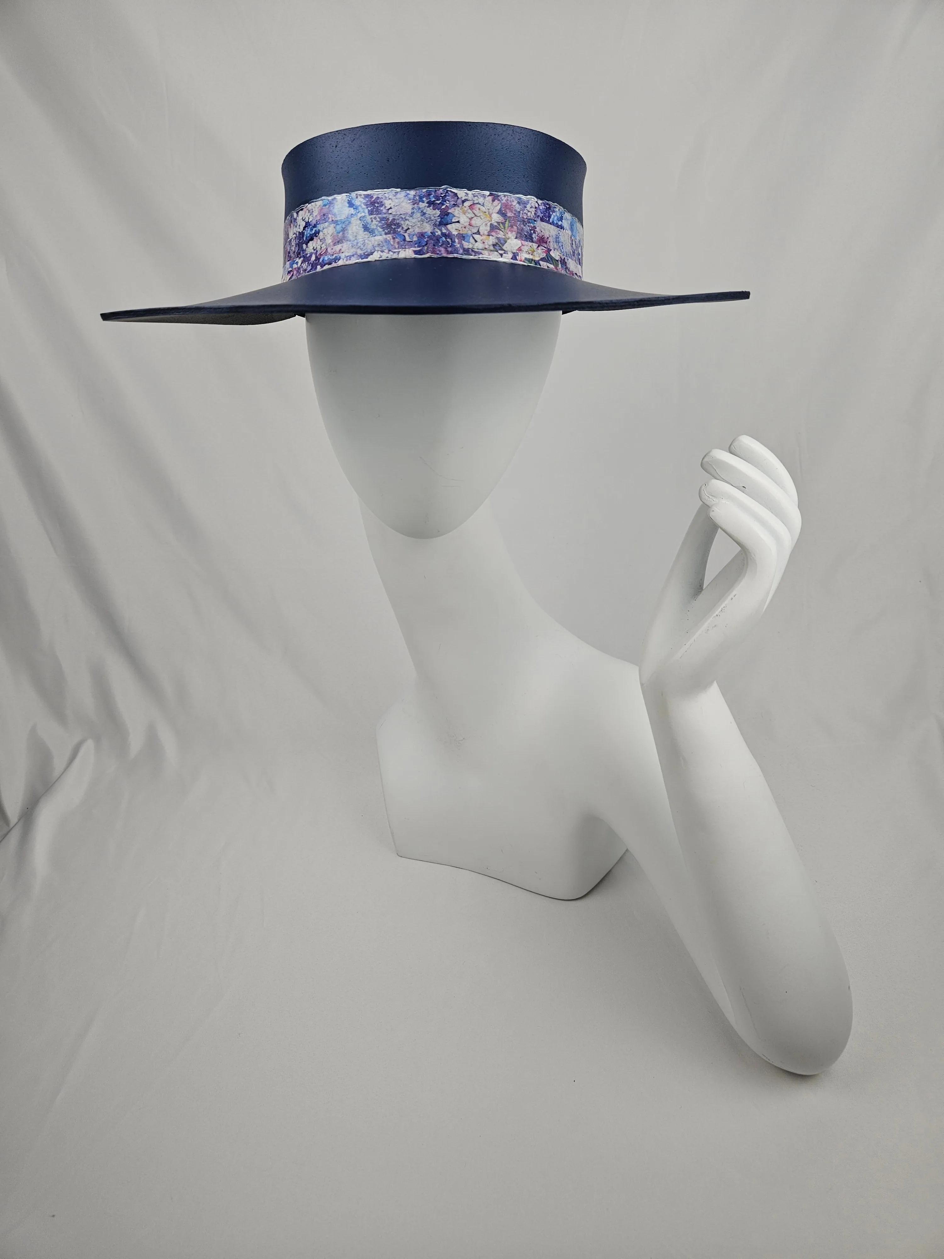 Navy Blue "LadyEVA" Visor Hat with Blue and Purple Floral Band