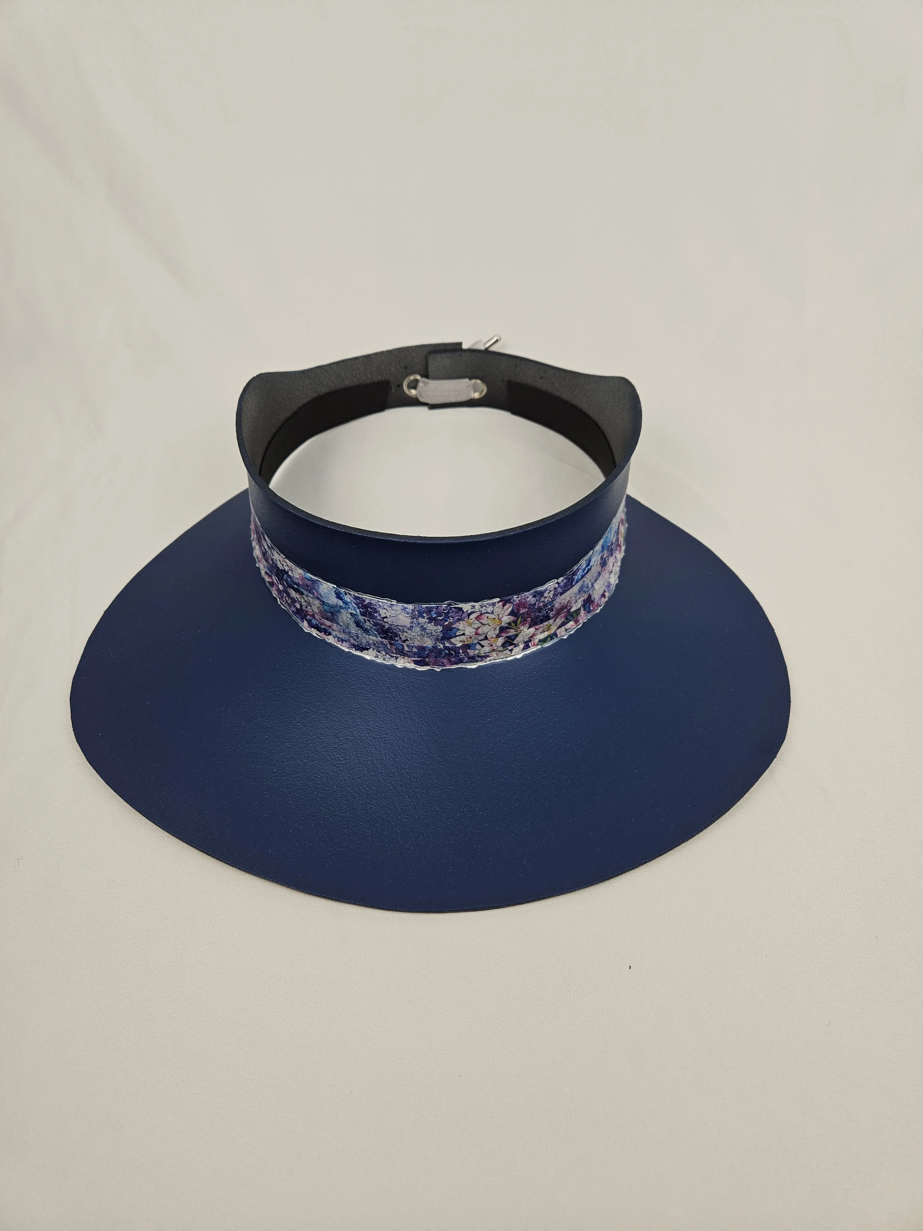 Navy Blue "LadyEVA" Visor Hat with Blue and Purple Floral Band