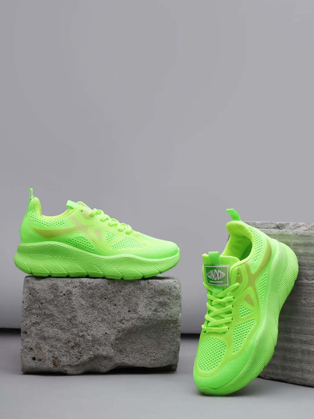 Neon Green Mesh Lace-Up Sneakers (TC-RS3613-NEONGRN)