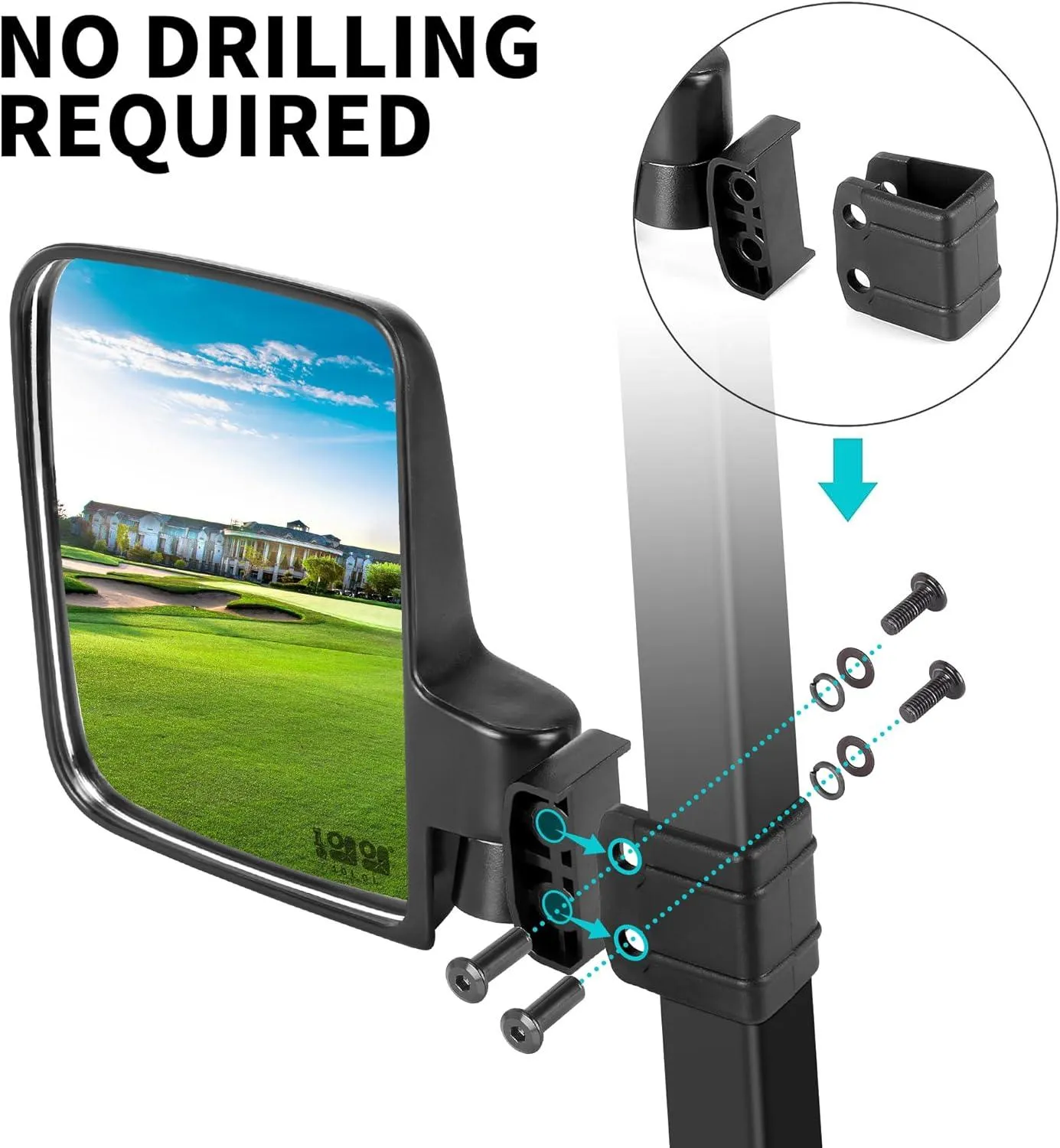 No Drilling Golf Cart Side Mirrors Adjustable 180 Degree Universal For Yamaha EZGO Club Car - 10L0L