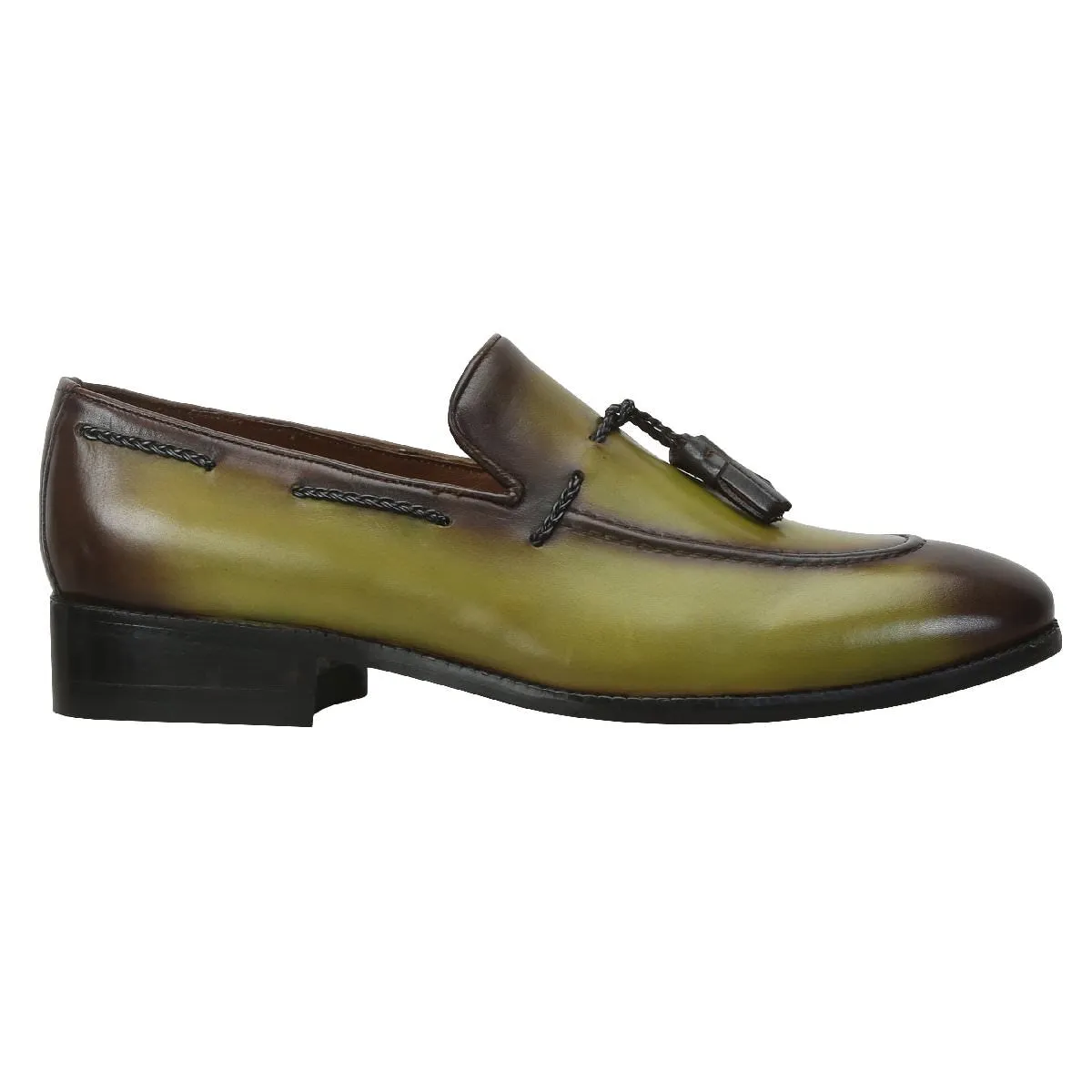 Olive Green Tassel Loafers in Genuine Leather By Brune & Bareskihn