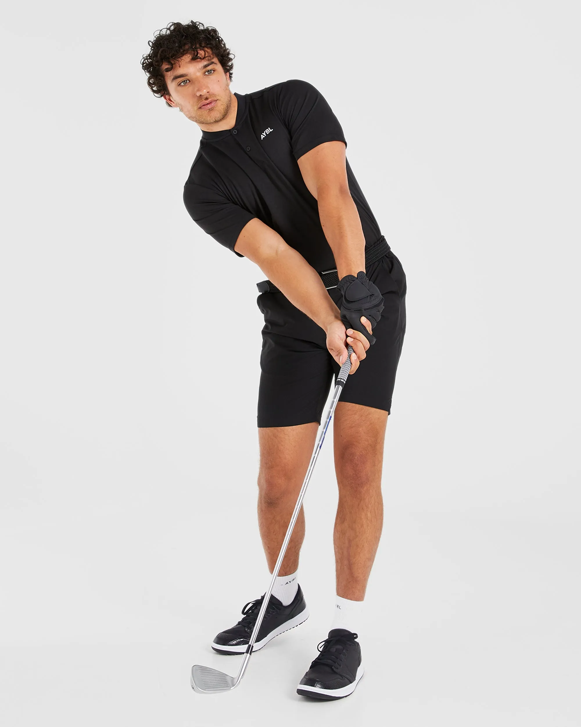 Performance Collarless Polo Shirt - Black