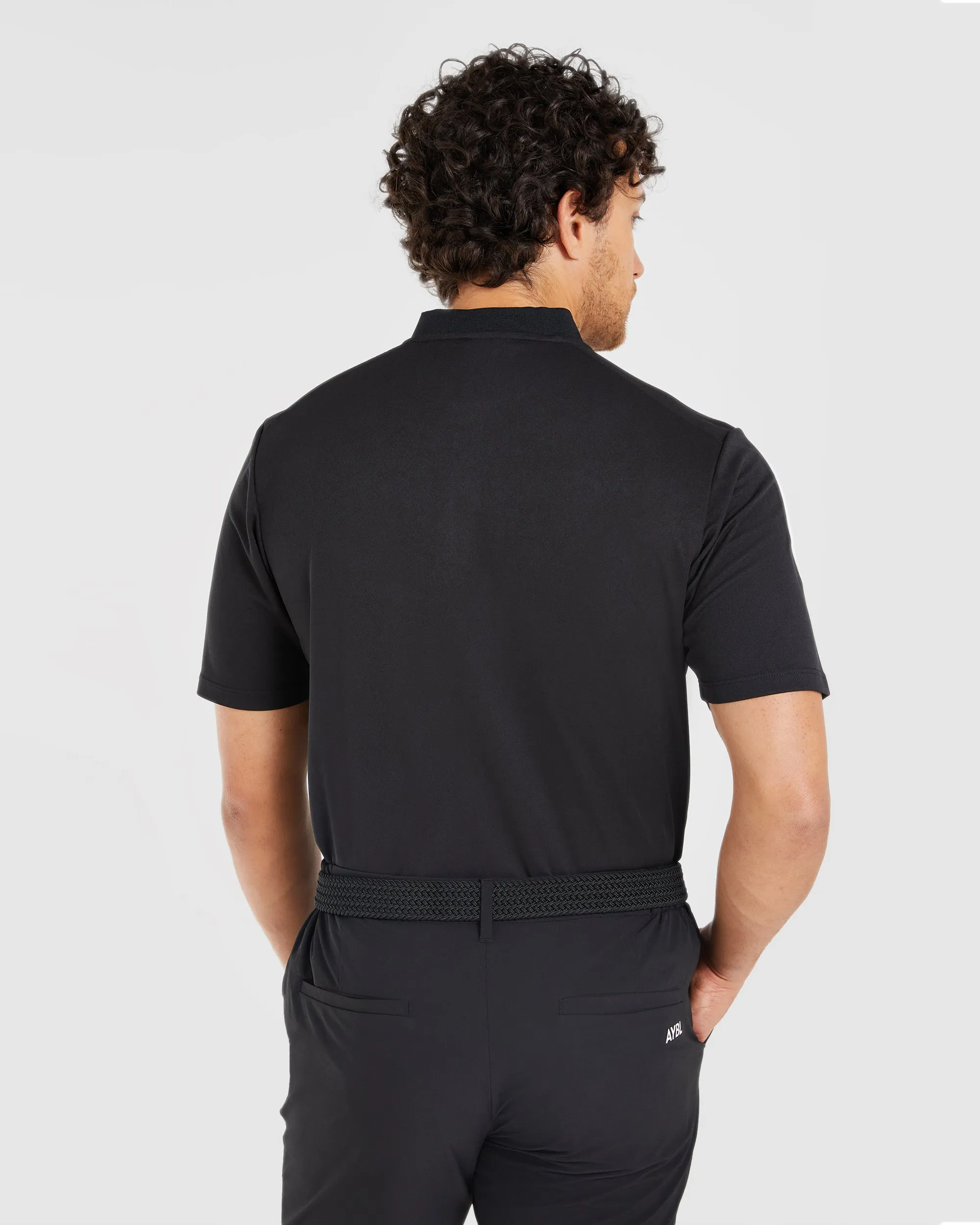 Performance Collarless Polo Shirt - Black