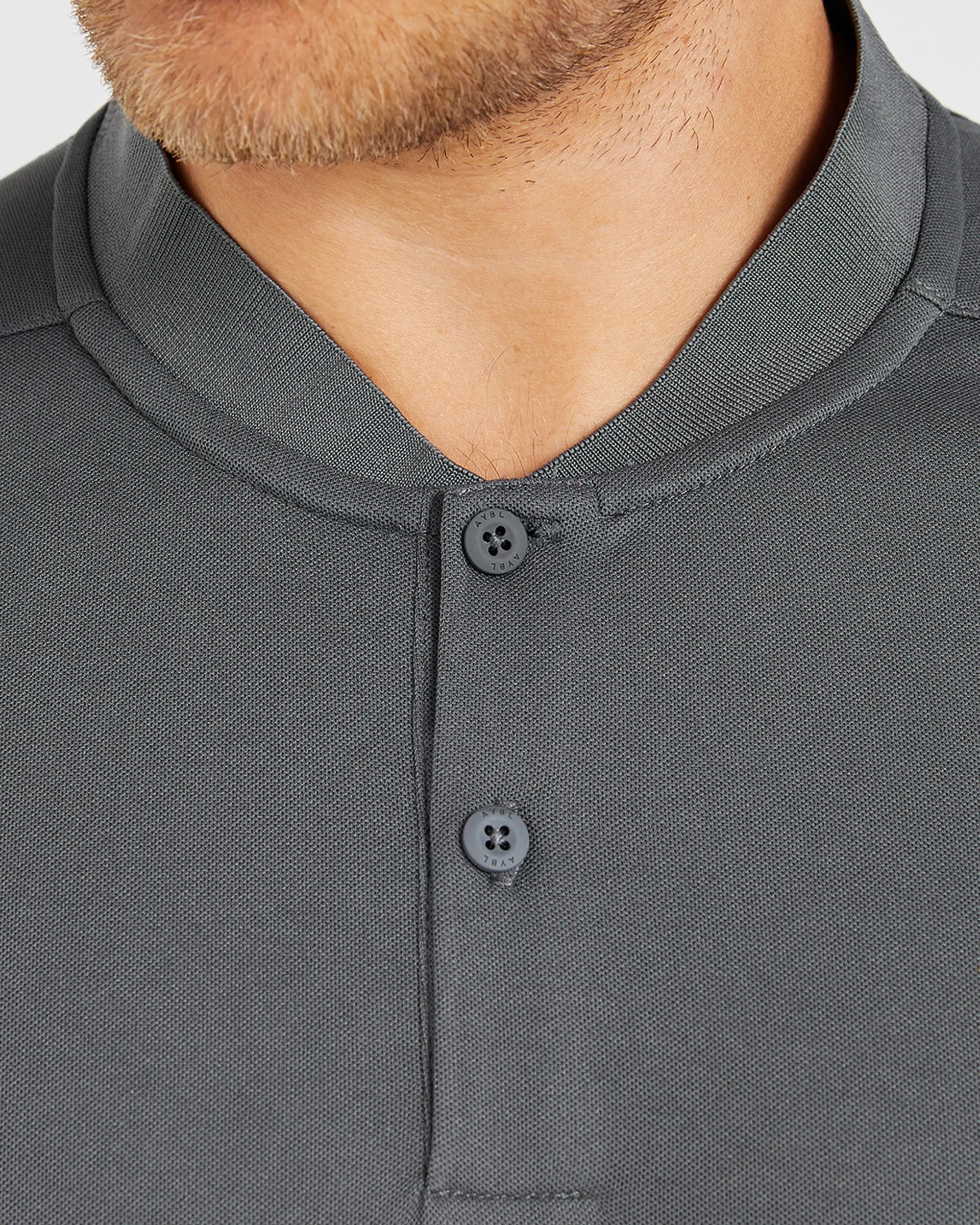 Performance Collarless Polo Shirt - Charcoal