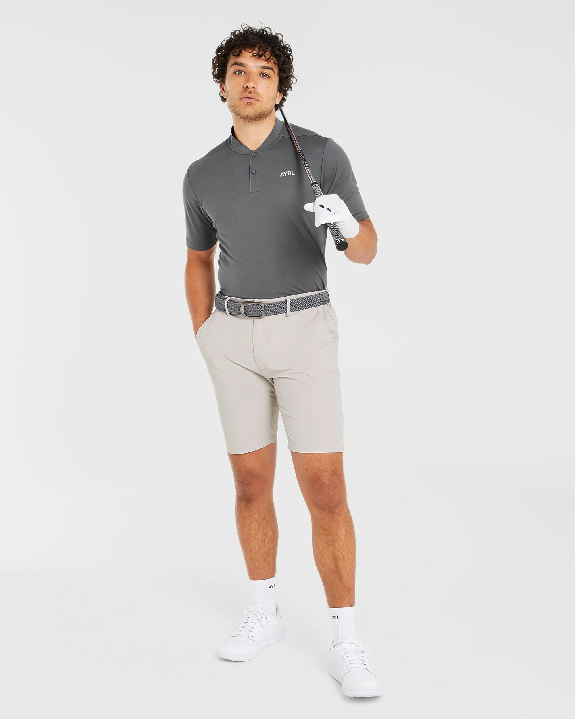 Performance Collarless Polo Shirt - Charcoal