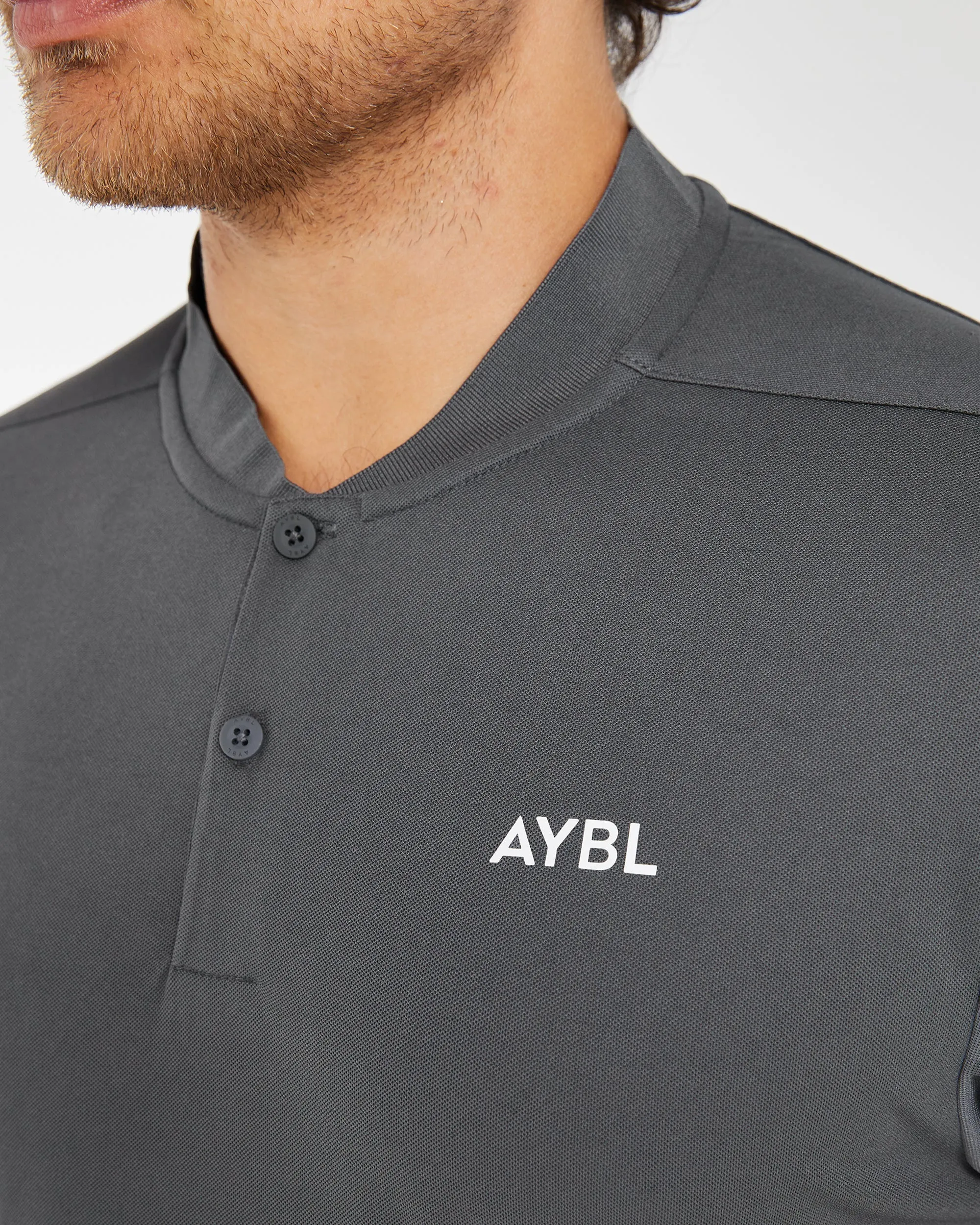 Performance Collarless Polo Shirt - Charcoal