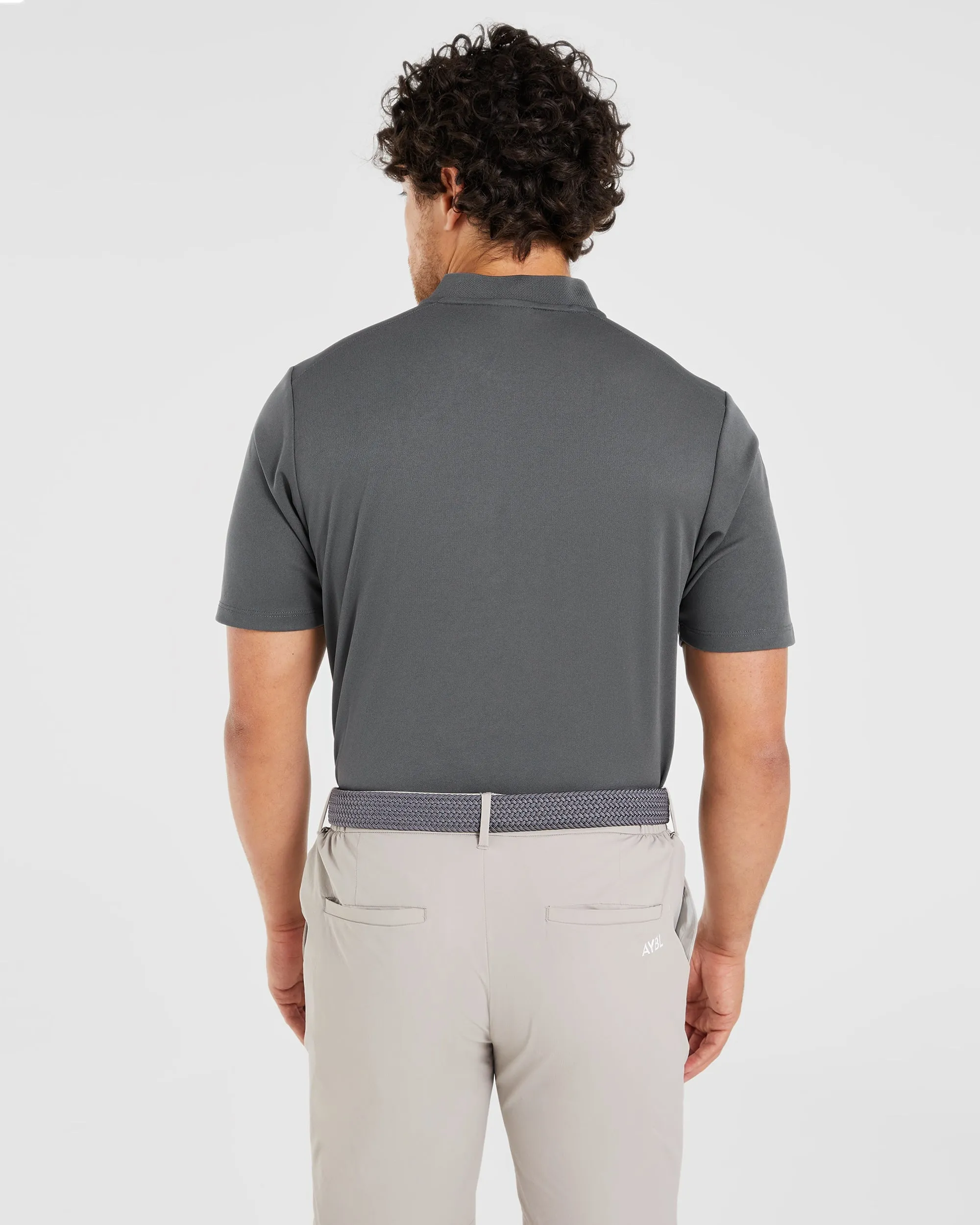 Performance Collarless Polo Shirt - Charcoal