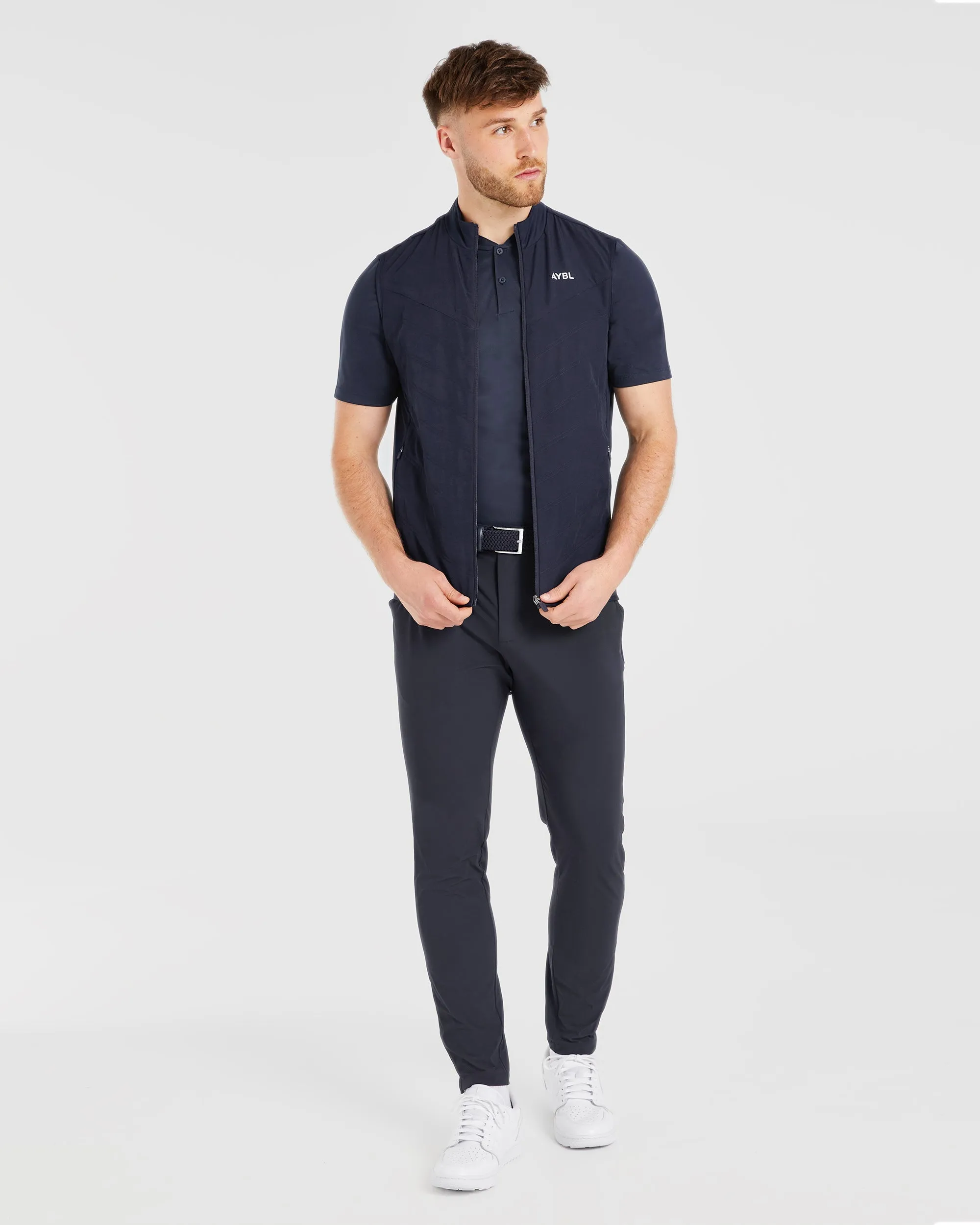 Performance Collarless Polo Shirt - Navy