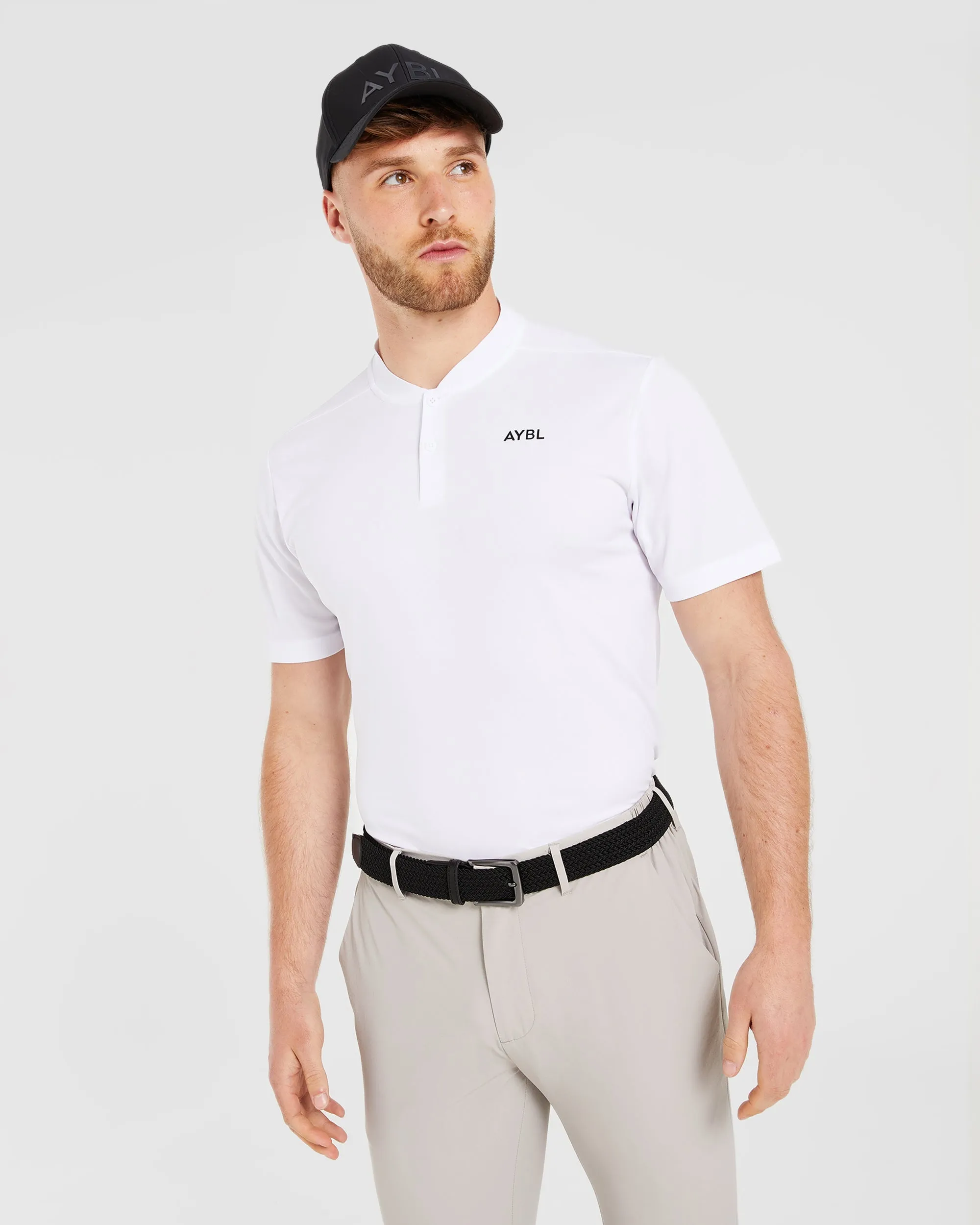 Performance Collarless Polo Shirt - White