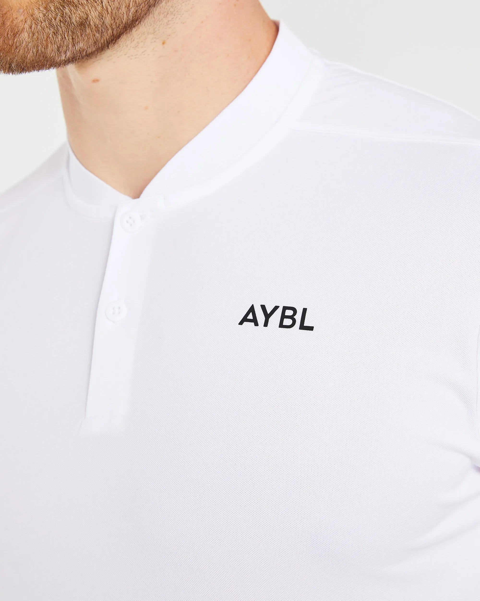 Performance Collarless Polo Shirt - White