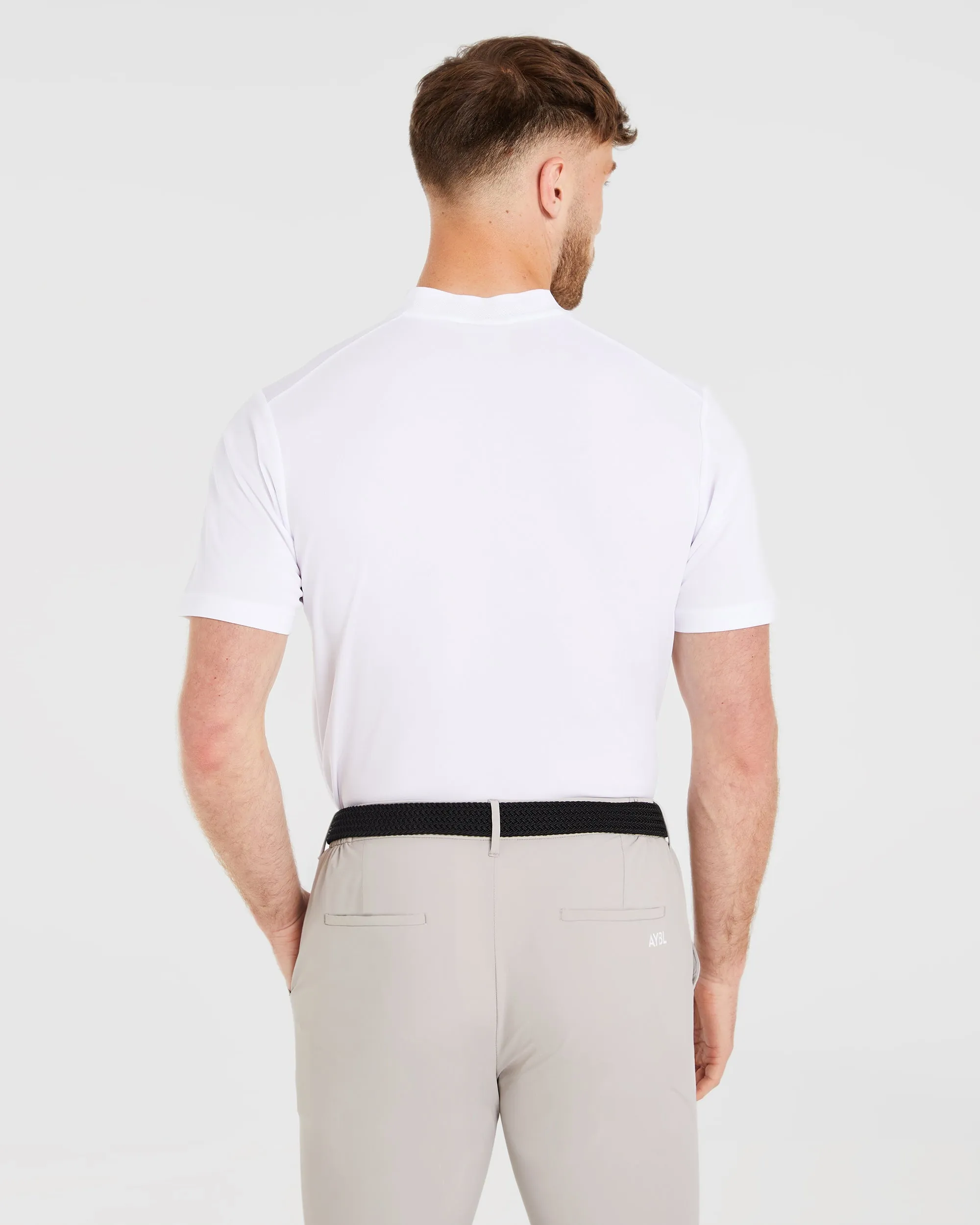 Performance Collarless Polo Shirt - White