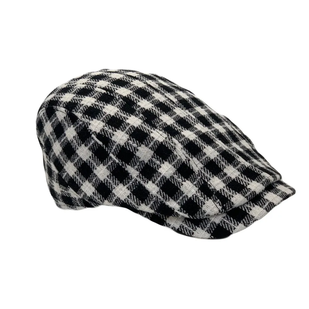 Plaid Check Newsboy Hat Men Adjustable Wool Flat Cap LD31460