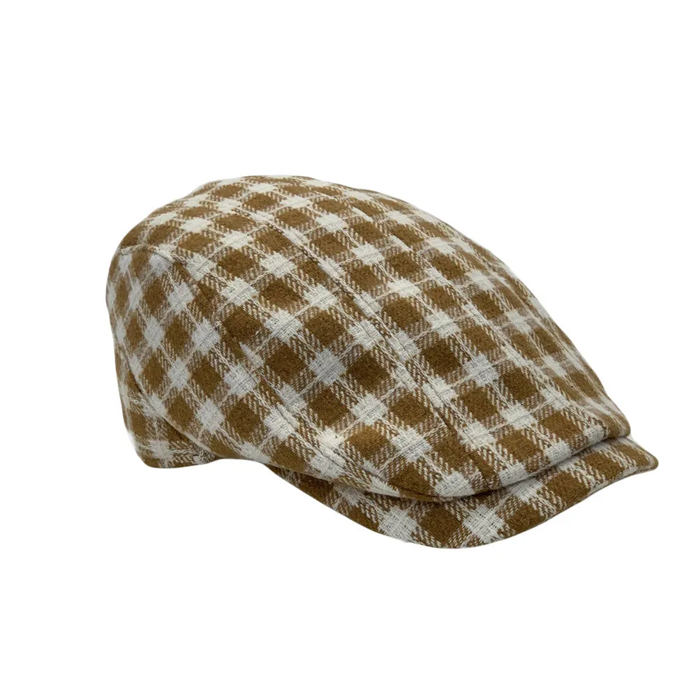 Plaid Check Newsboy Hat Men Adjustable Wool Flat Cap LD31460