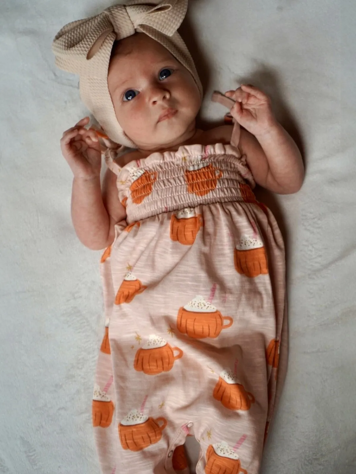 Pumpkin Mug Pink / Organic Smocked Jumpsuit