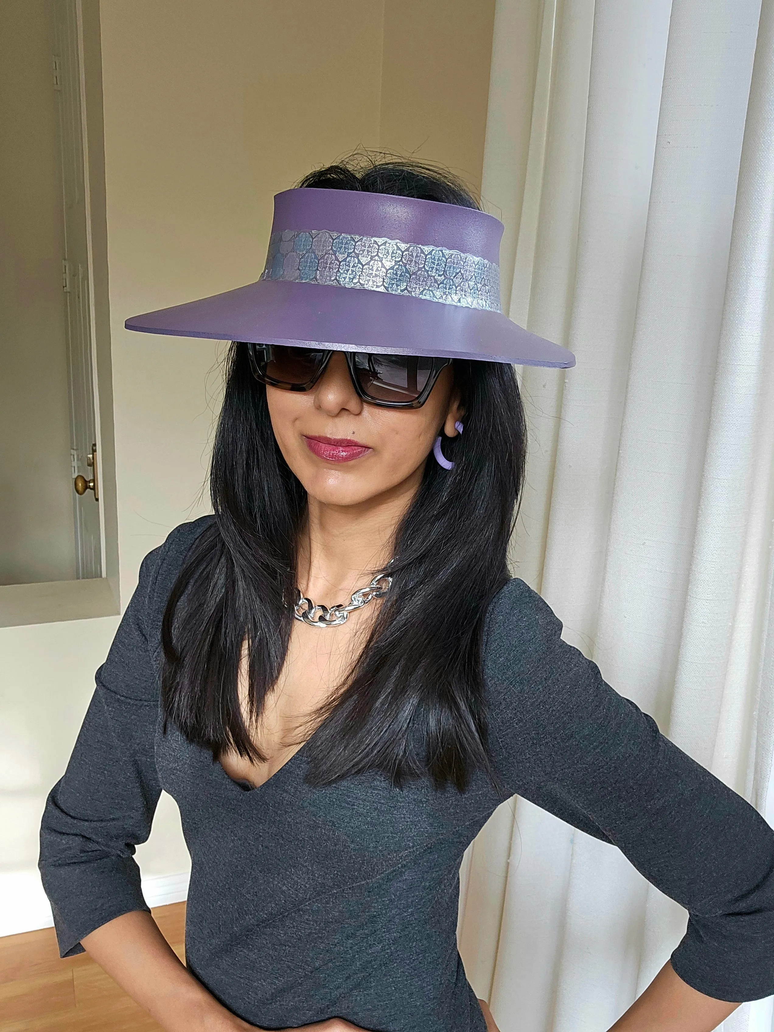 Purple LadyEVA Visor Hat with Silver Geometric Band