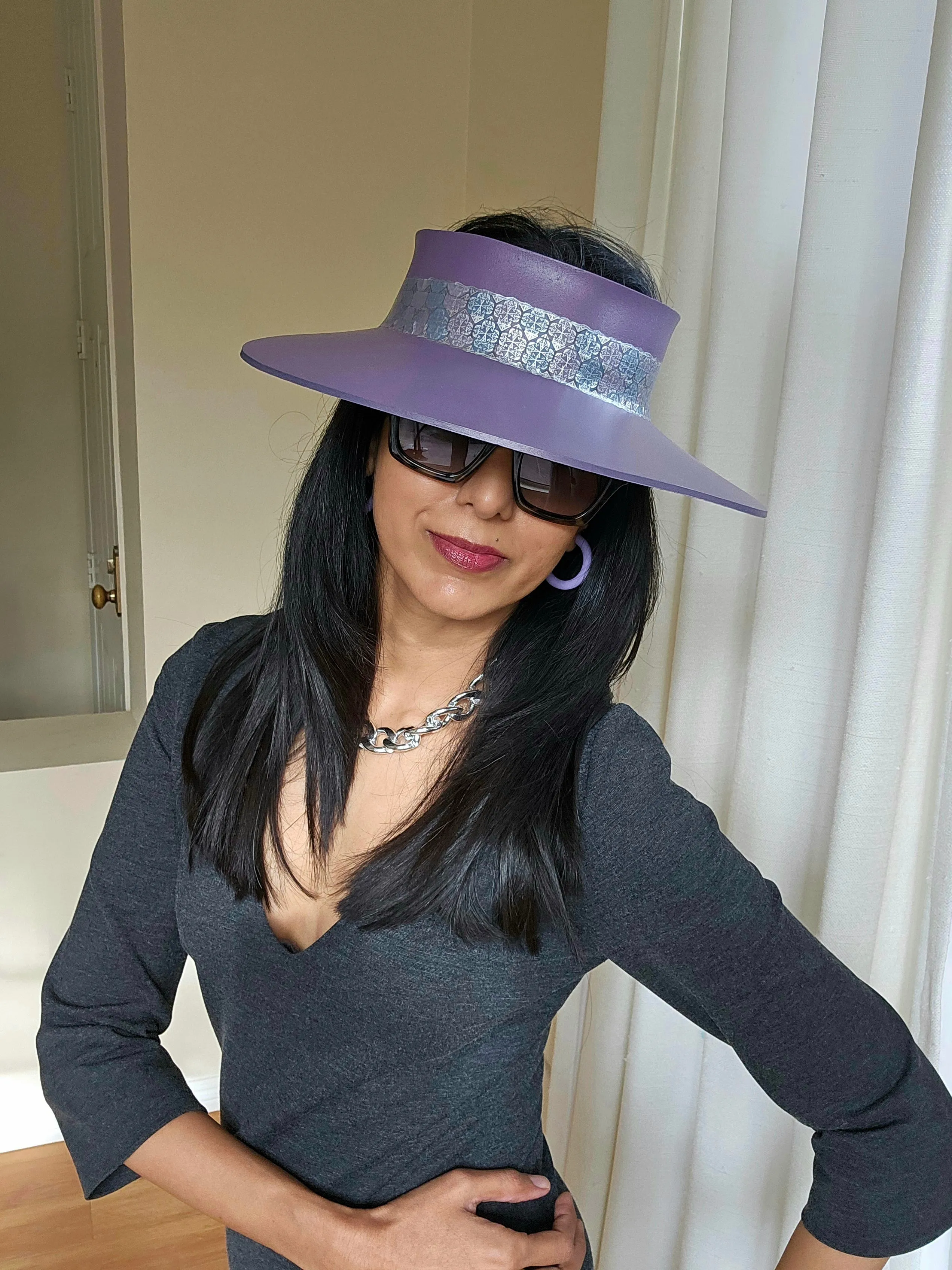 Purple LadyEVA Visor Hat with Silver Geometric Band