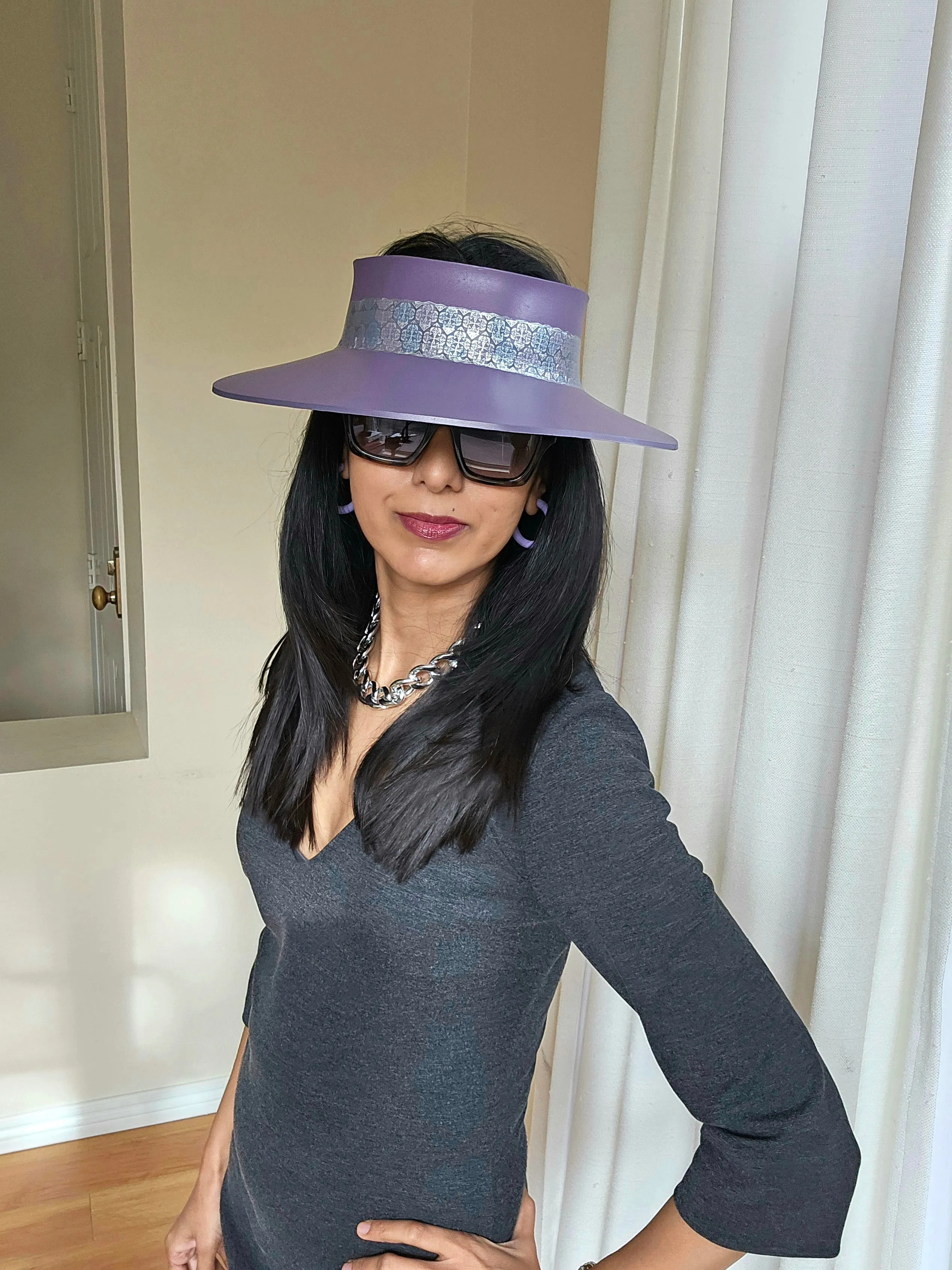 Purple LadyEVA Visor Hat with Silver Geometric Band