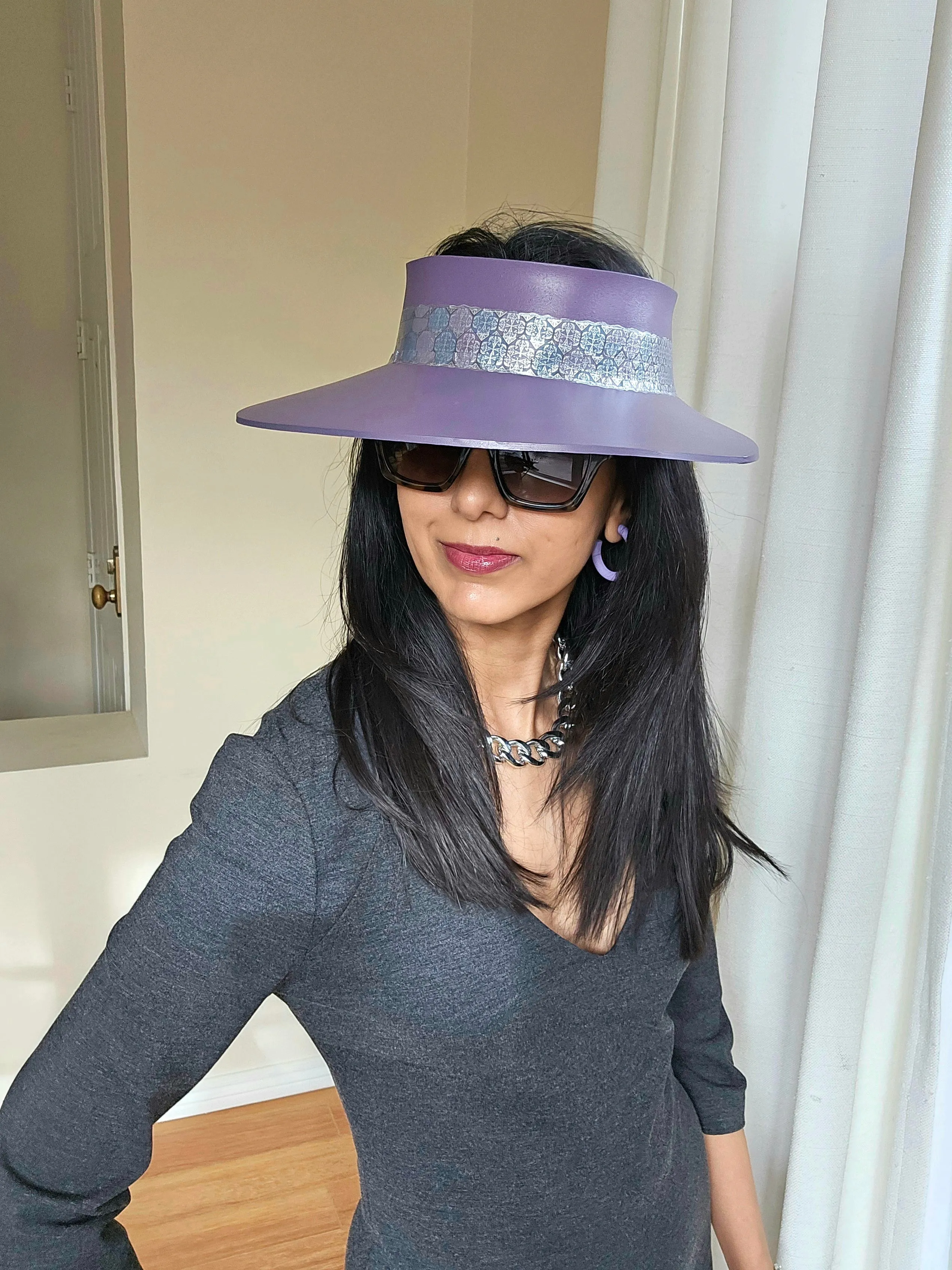 Purple LadyEVA Visor Hat with Silver Geometric Band