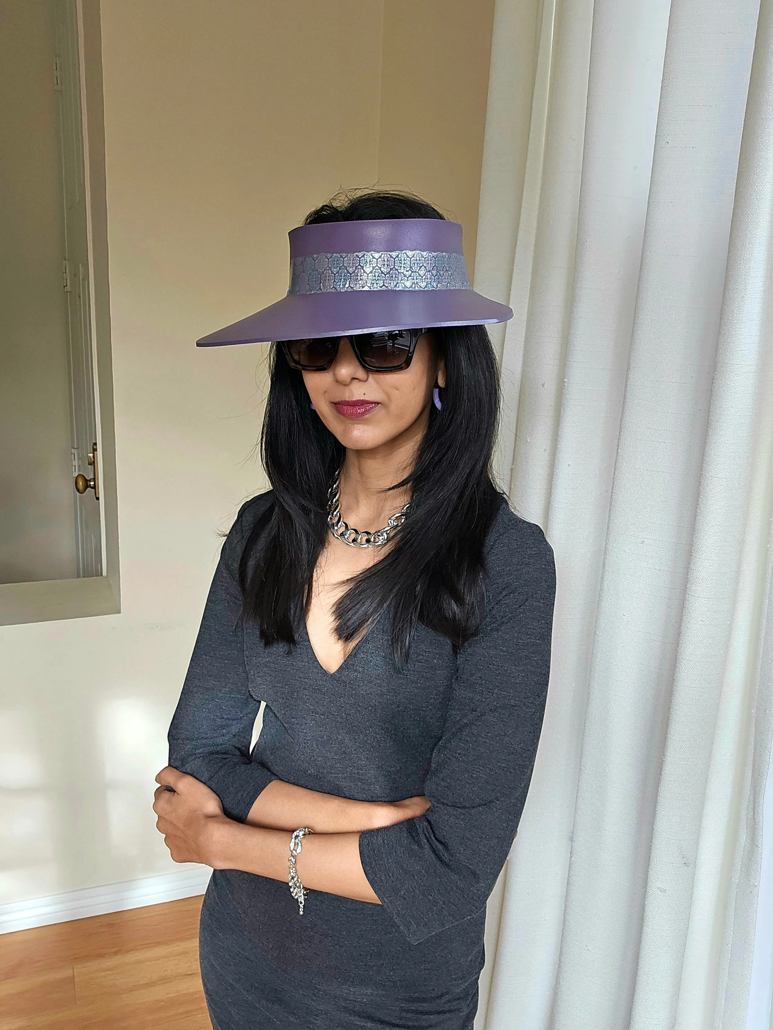 Purple LadyEVA Visor Hat with Silver Geometric Band