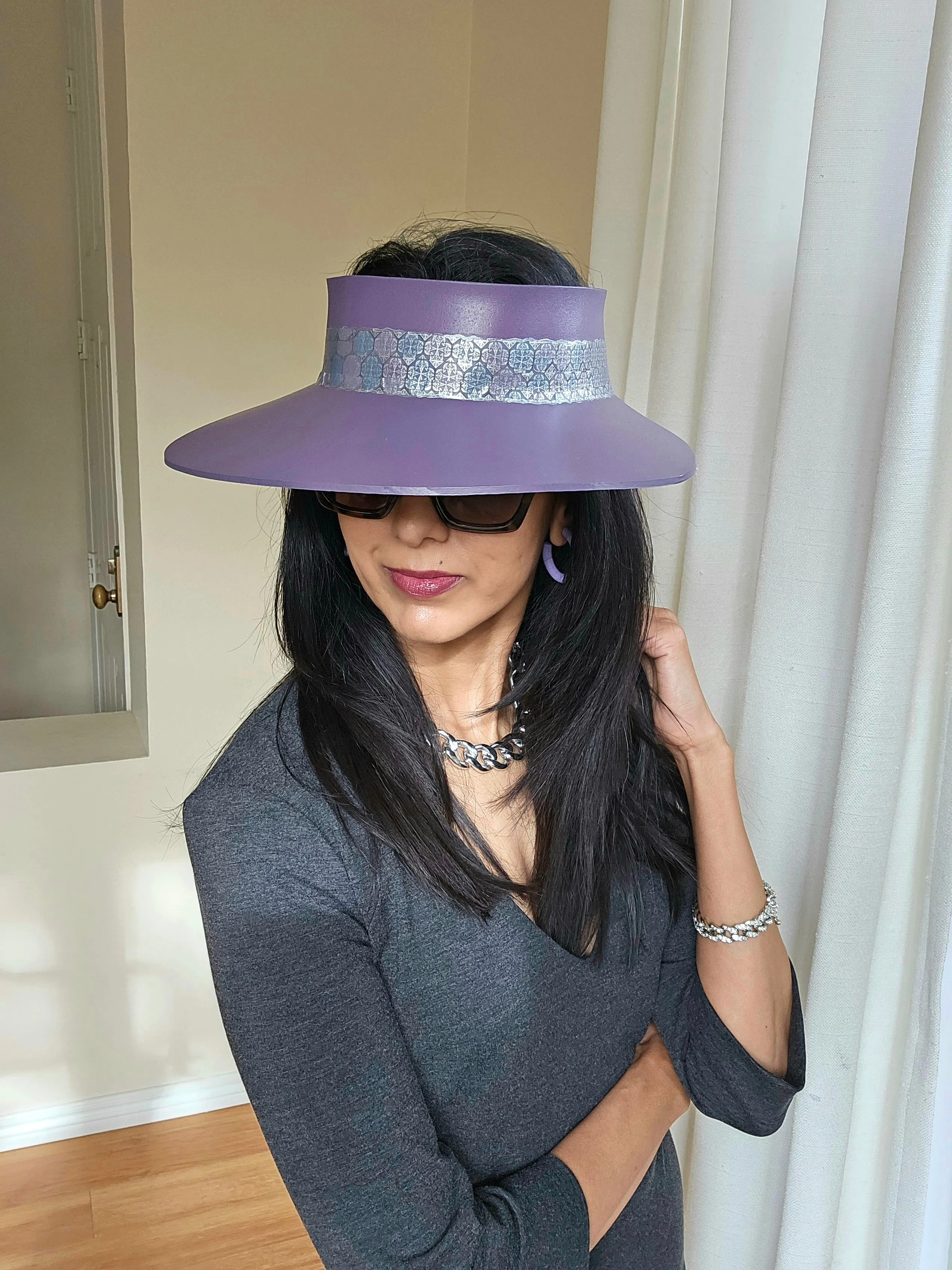 Purple LadyEVA Visor Hat with Silver Geometric Band