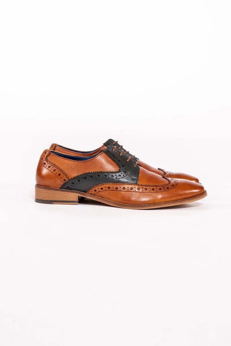 Riley Tan Navy Leather Contrast Oxford Brogue Shoes