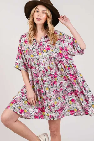 SAGE   FIG Floral Button Down Mini Shirt Dress