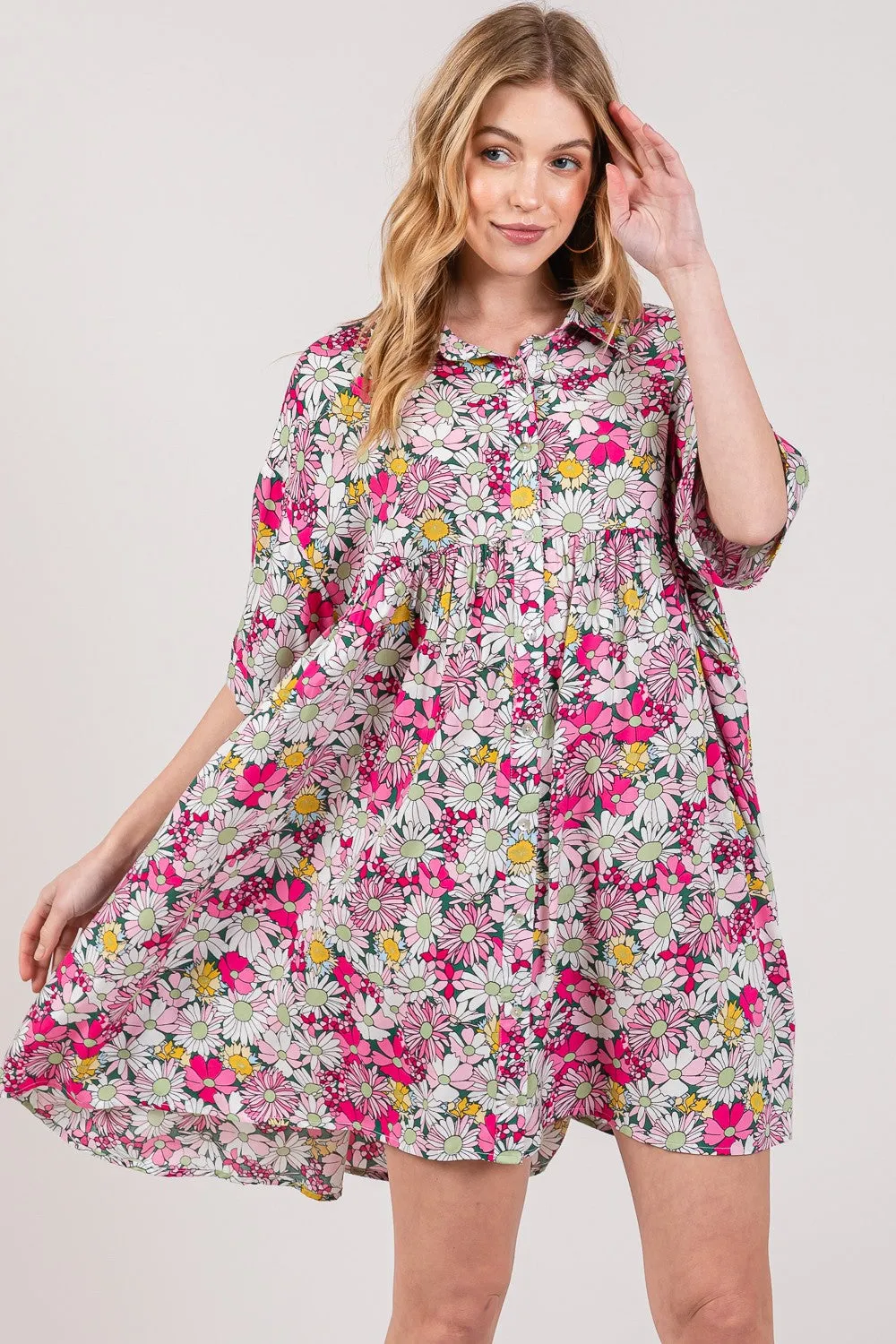 SAGE   FIG Floral Button Down Mini Shirt Dress