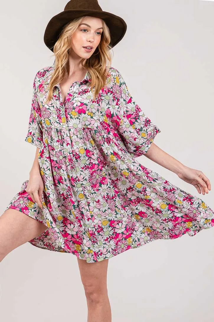 SAGE   FIG Floral Button Down Mini Shirt Dress