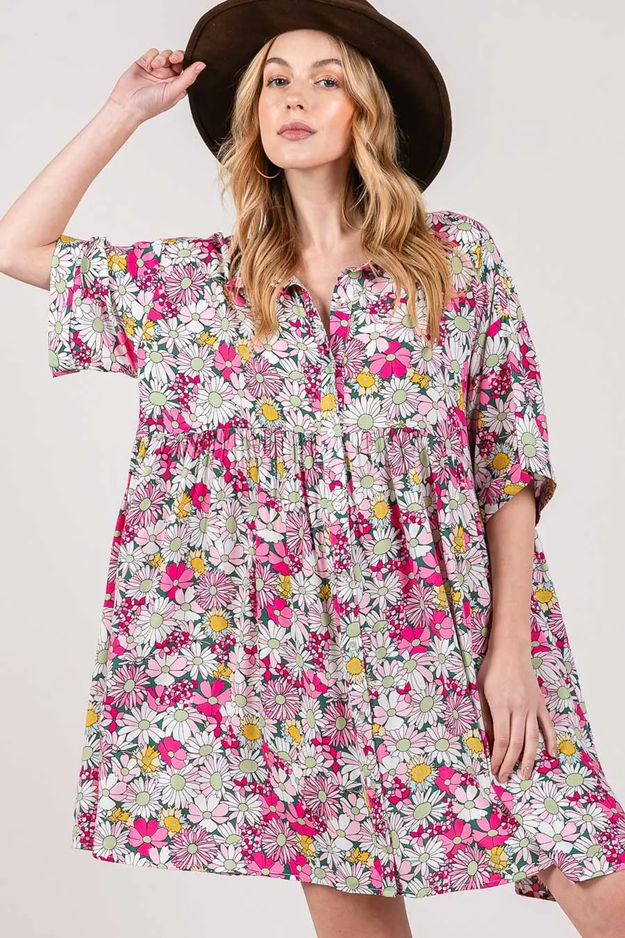 SAGE   FIG Floral Button Down Mini Shirt Dress