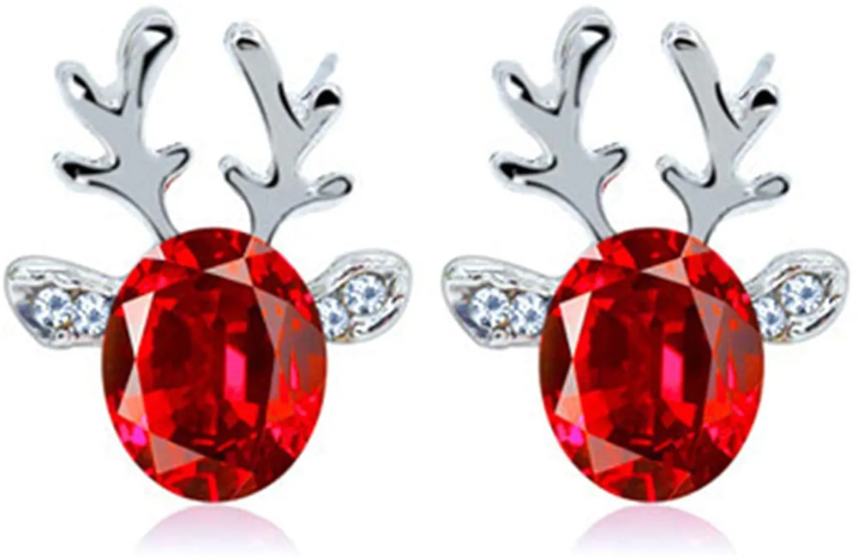 Set Elk Reindeer Antlers Crystal Stud Earrings Christmas for Women Girl Teens Gift Jewelry Cubic Zirconia Rhinestone Luxury Christmas Earring Colorful Xmas Dainty Silver Color